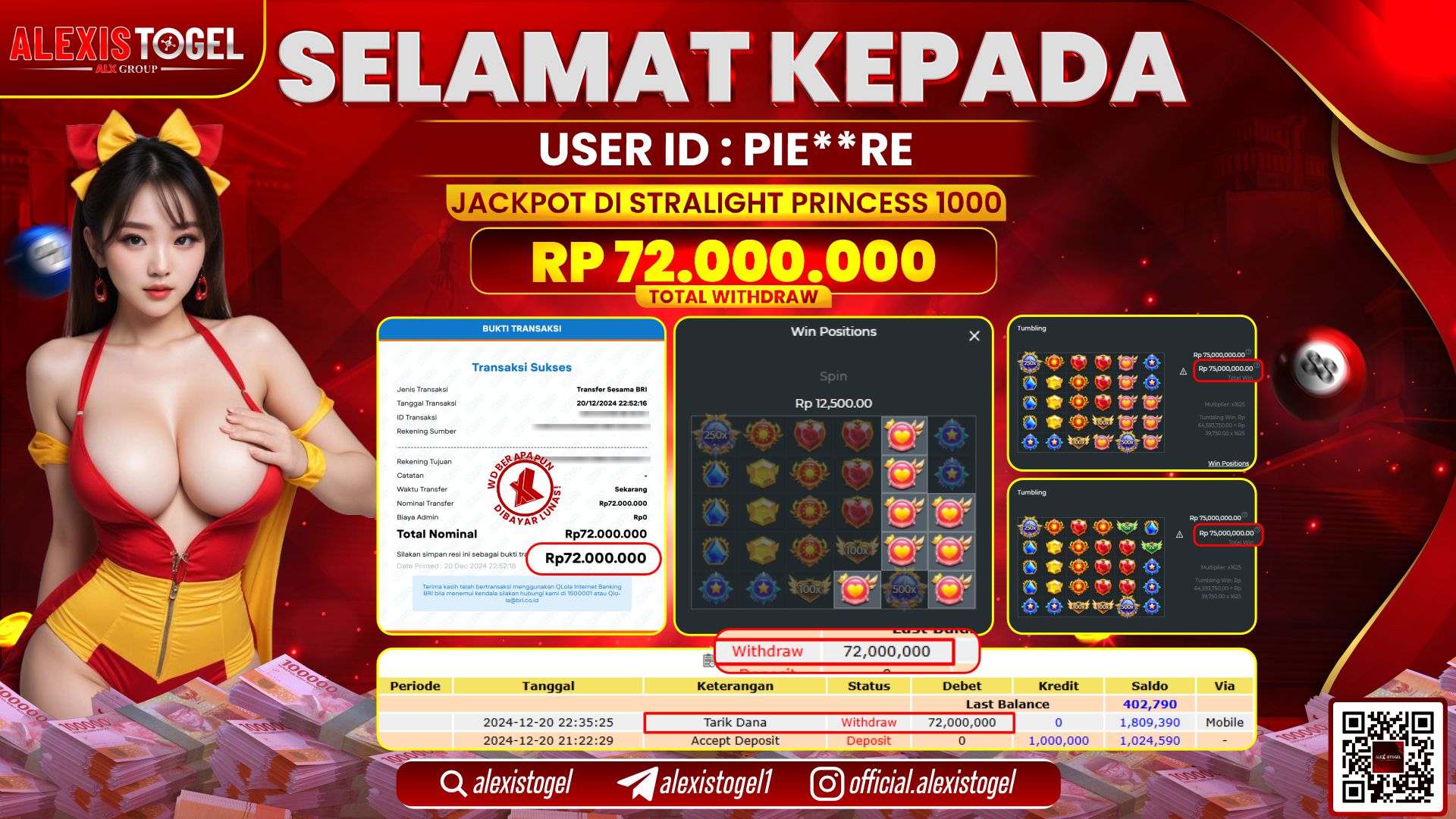 ALEXISTOGEL di SLOT STARLIGHT PRINCESS RP.72.000.000 LUNAS