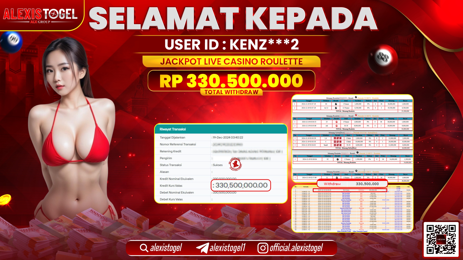 ALEXISTOGEL di CASINO ROULETTE RP.330.500.000 LUNAS
