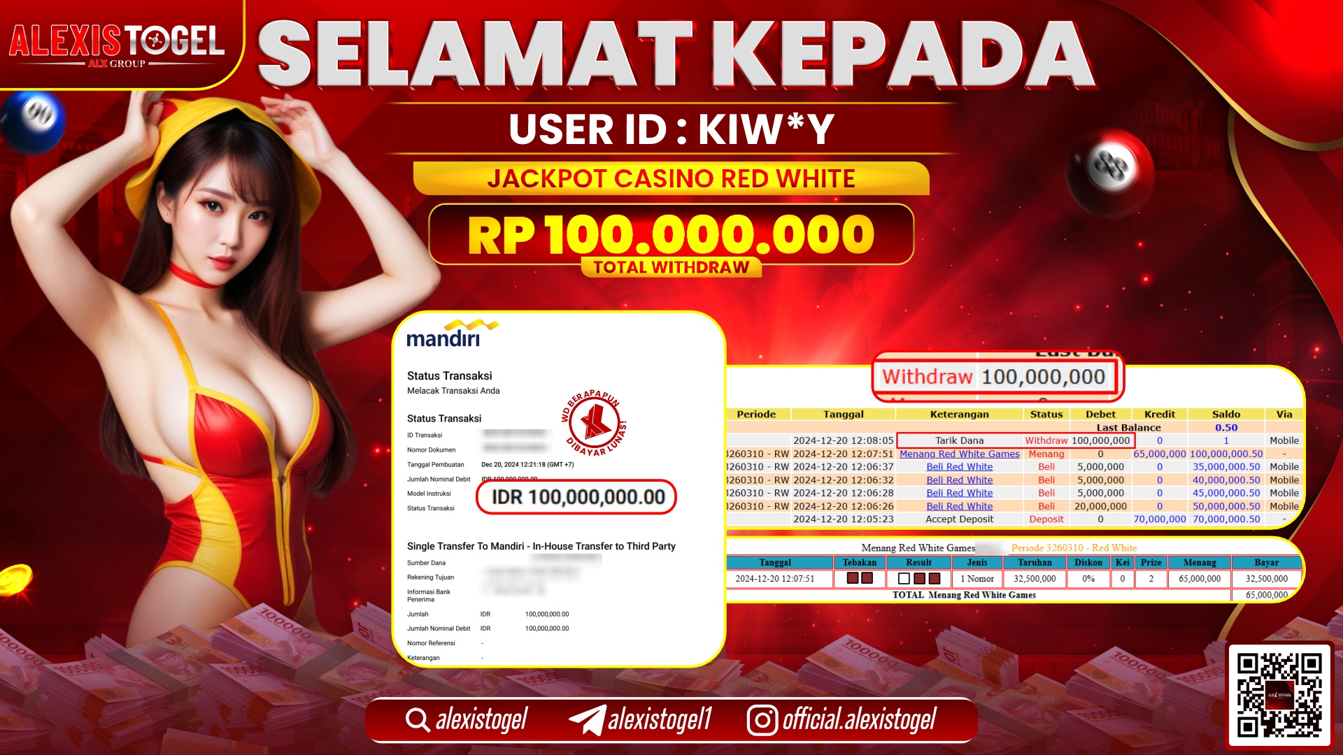 ALEXISTOGEL di CASINO RED WHITE RP.100.000.000 LUNAS