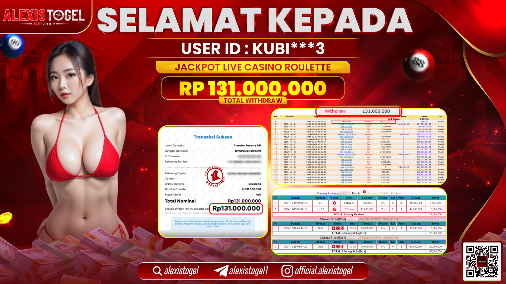 ALEXISTOGEL di LIVE CASINO ROULETTE RP.131.000.000 LUNAS