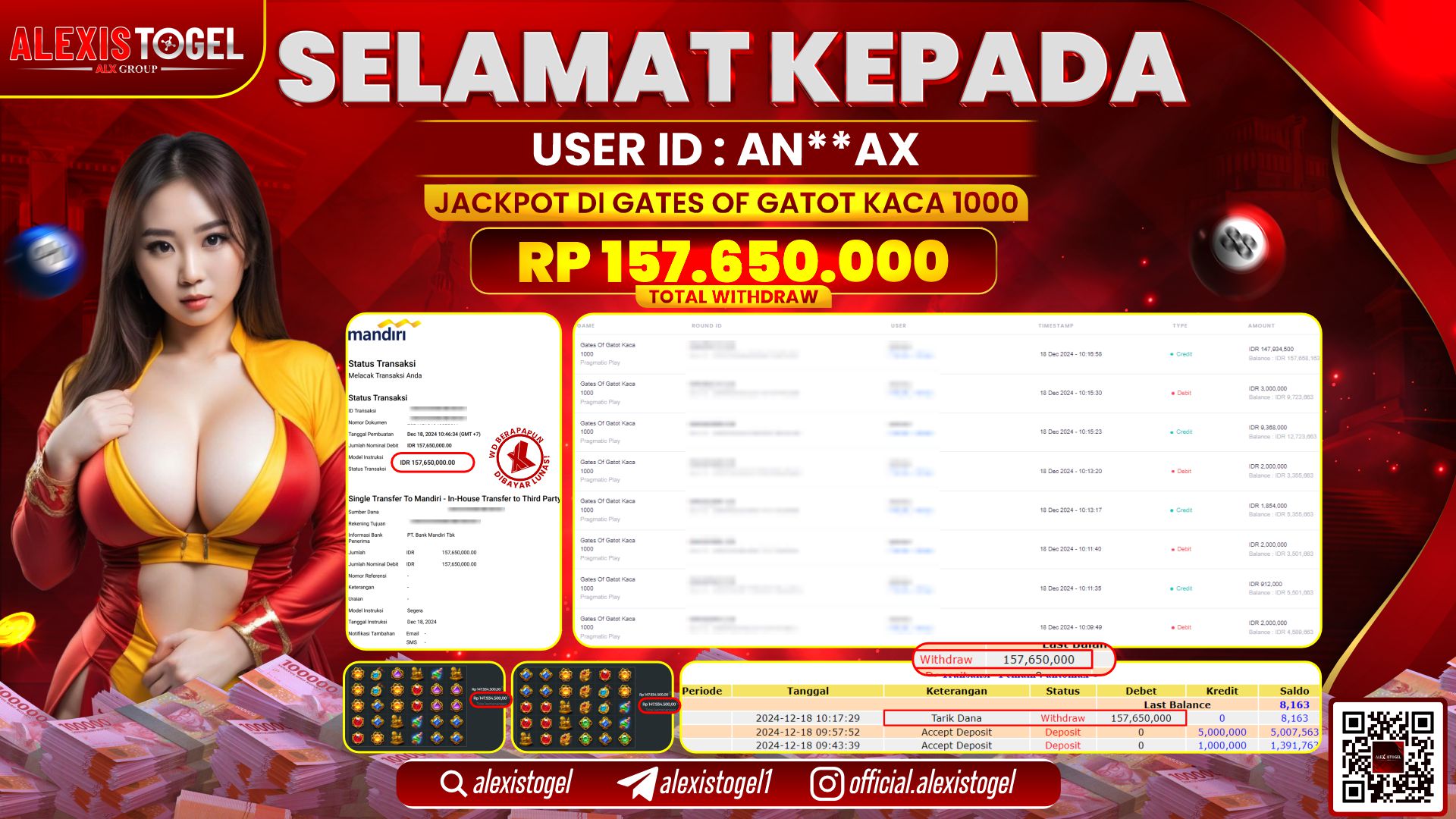 ALEXISTOGEL di SLOT GATOT KACA RP.157.650.000 LUNAS