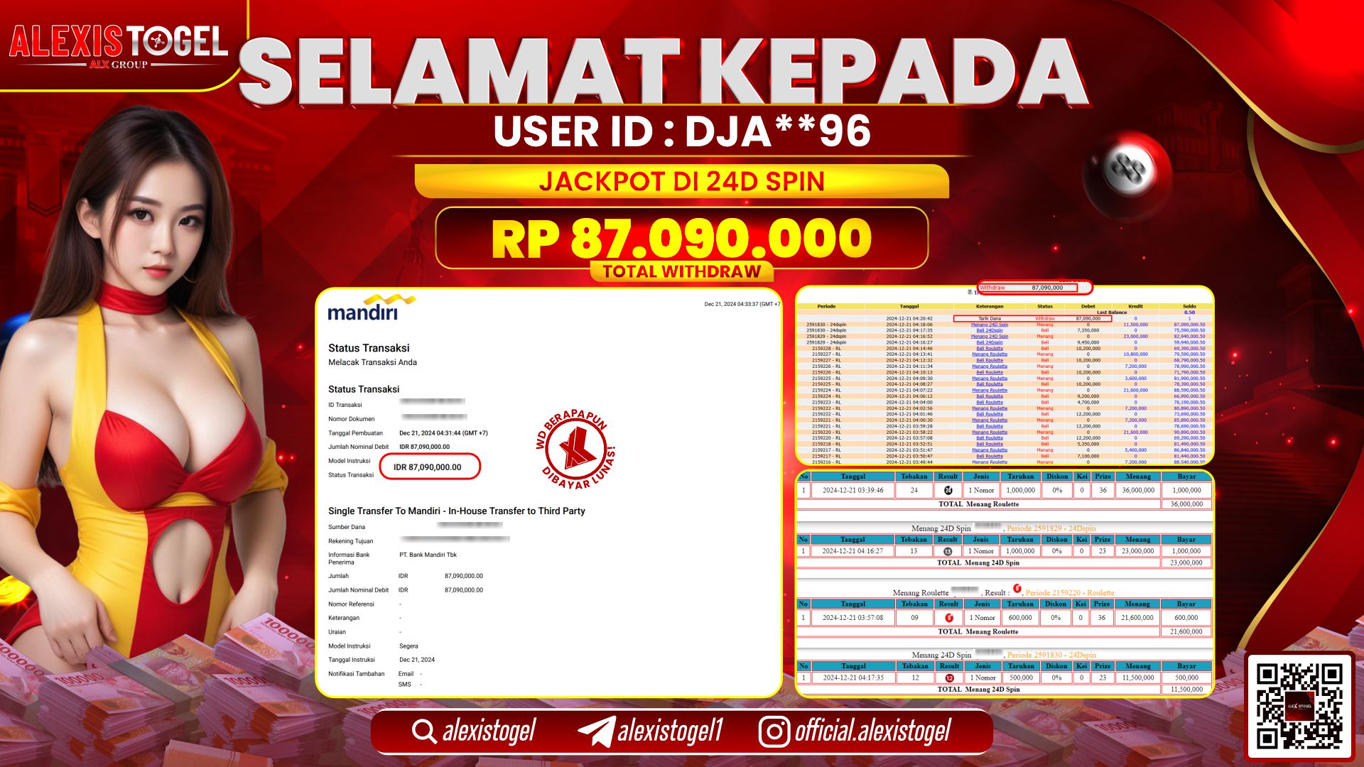 ALEXISTOGEL di CASINO 24D SPIN RP.87.090.000 LUNAS