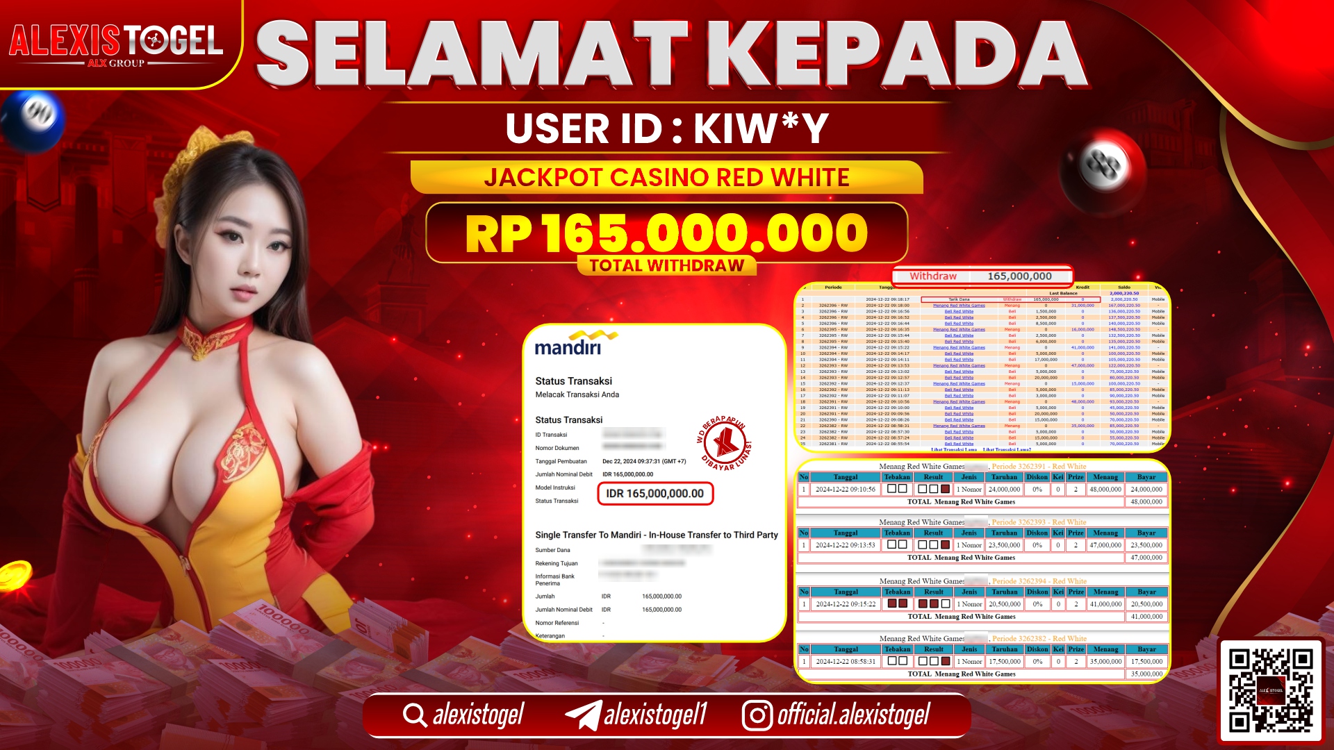 ALEXISTOGEL di CASINO RED WHITE RP.165.000.000 LUNAS