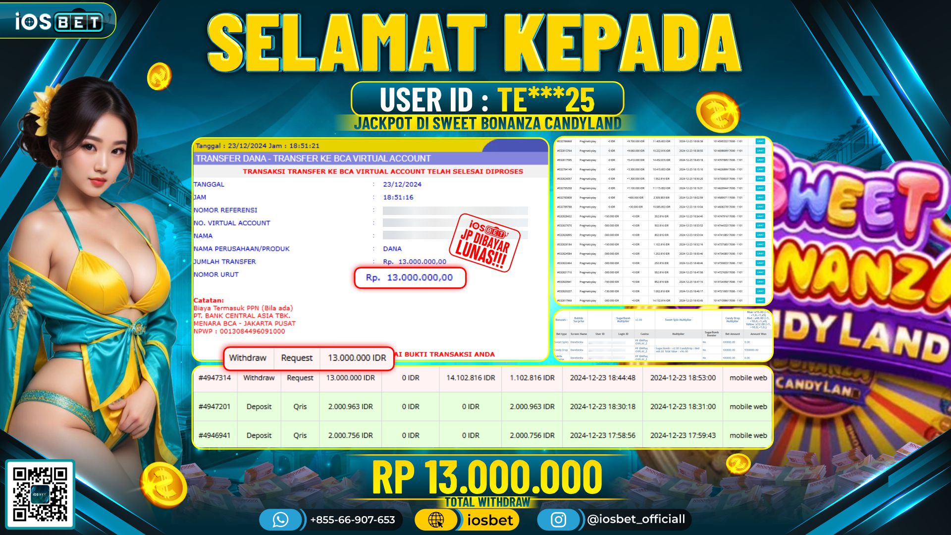 Bukti Pembayaran LUNAS SLOT GAME GACOR  Rp.13.000.000
