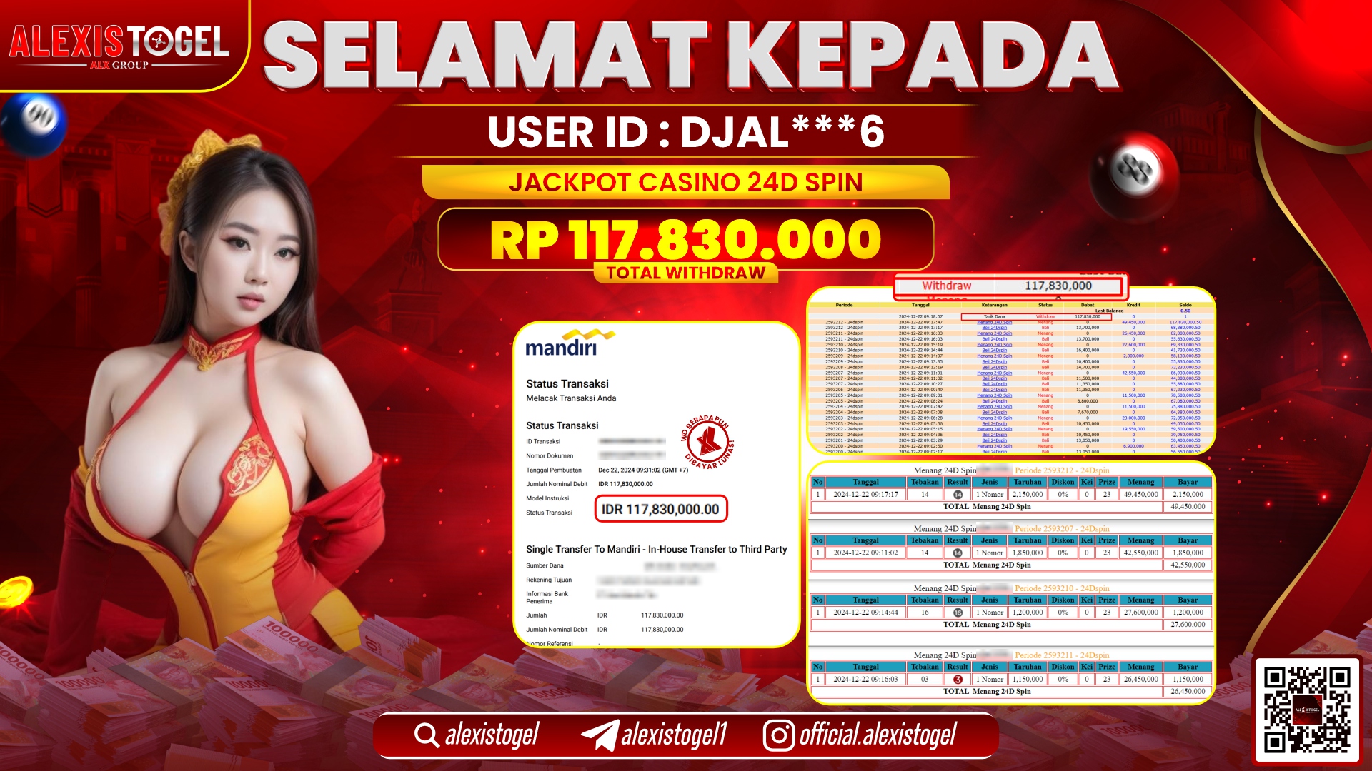 ALEXISTOGEL di CASINO 24D SPIN RP.117.830.000 LUNAS