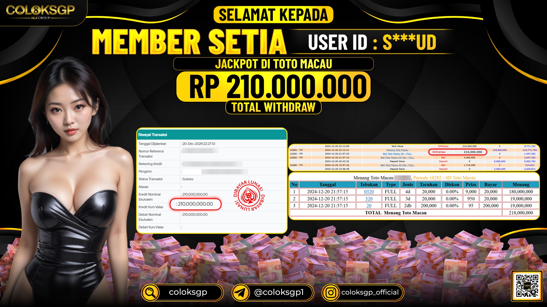 COLOKSGP JACKPOT TOTO MACAU POOLS RP 210.000.000 LUNAS