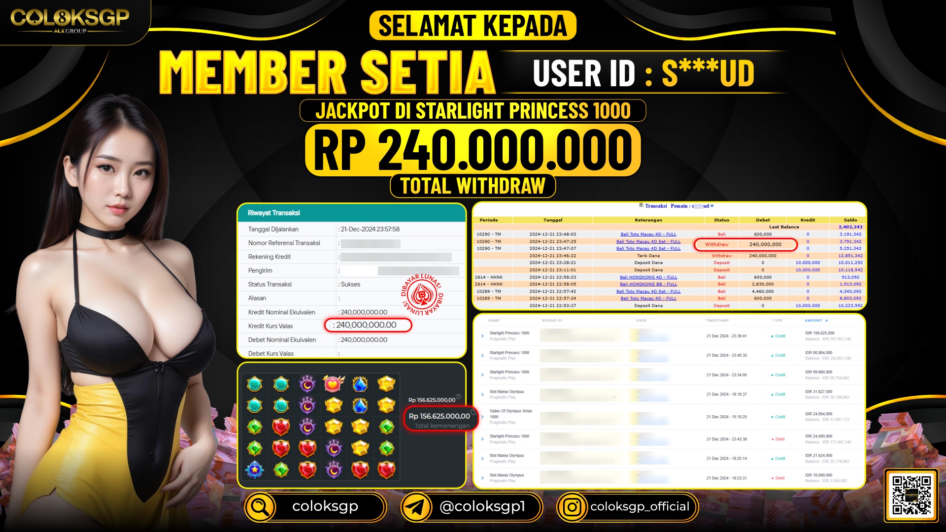 COLOKSGP JACKPOT SLOT GAMES RP 240.000.000 LUNAS