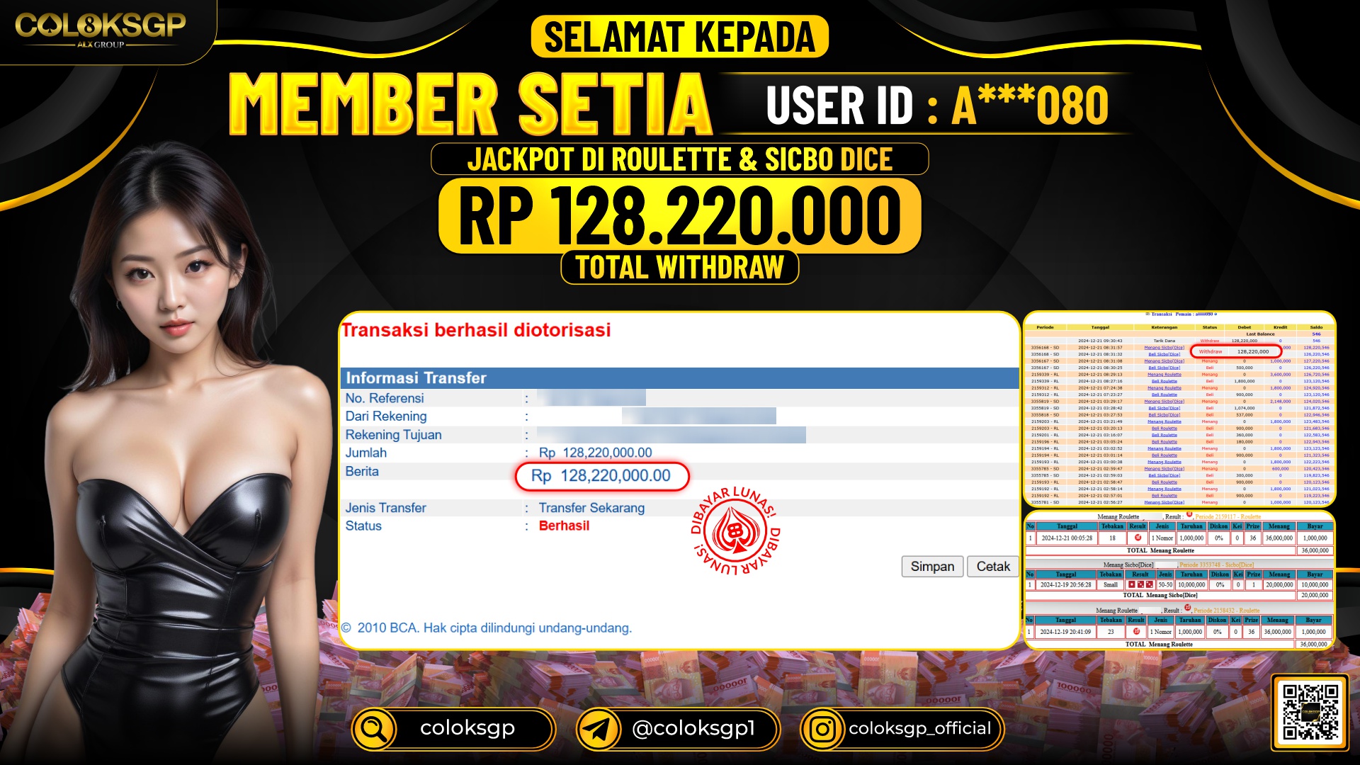 COLOKSGP JACKPOT LIVE CASINO RP 128.220.000 LUNAS