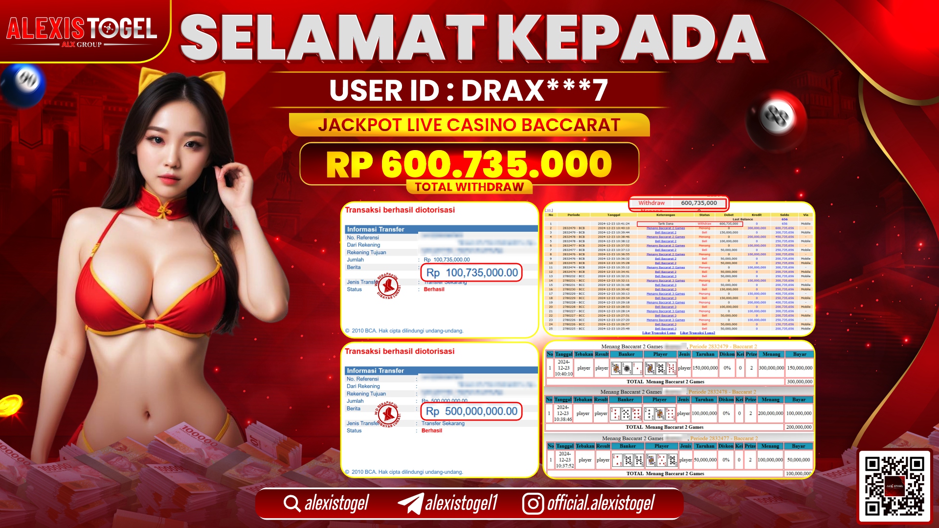 ALEXISTOGEL di CASINO BACCARAT RP.600.735.000 LUNAS
