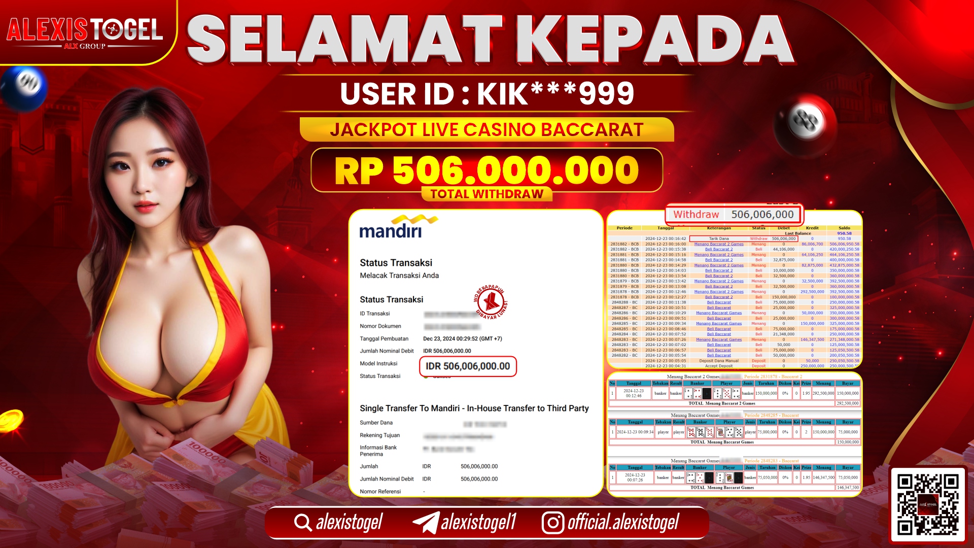 ALEXISTOGEL di CASINO BACCARAT RP.506.000.000 LUNAS