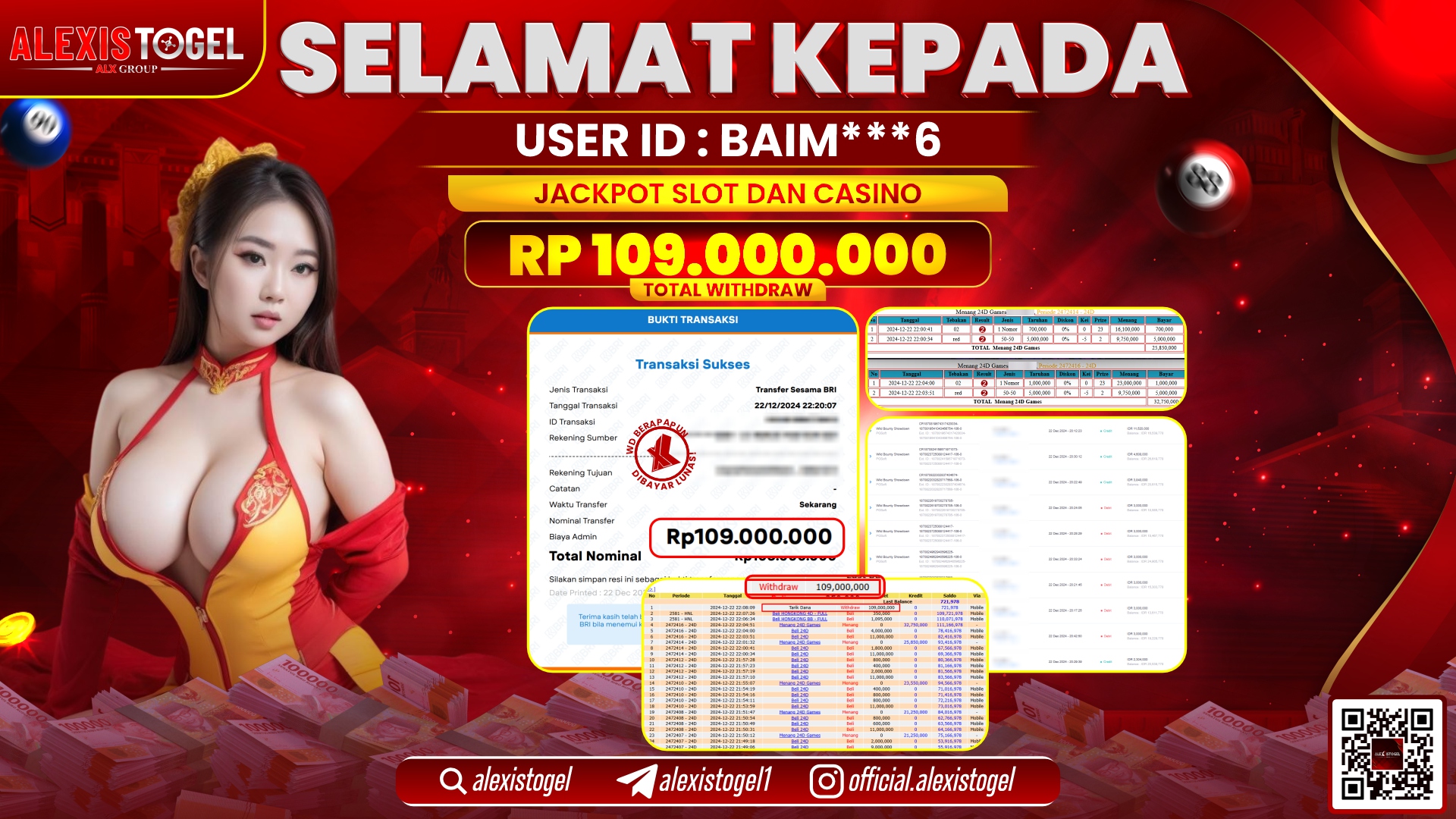 ALEXISTOGEL di SLOT DAN CASINO RP.109.000.000 LUNAS