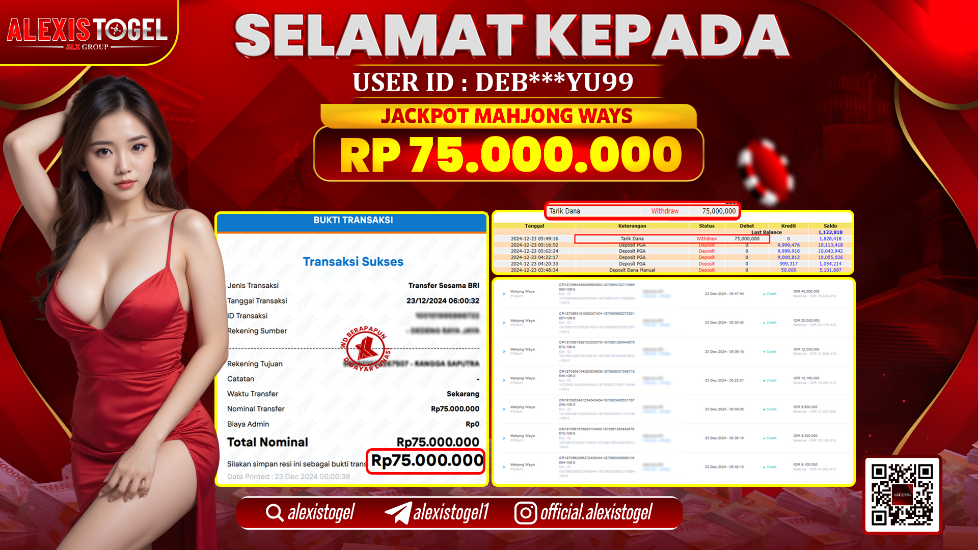 ALEXISTOGEL di SLOT MAHJONG WAYS RP.75.000.000 LUNAS