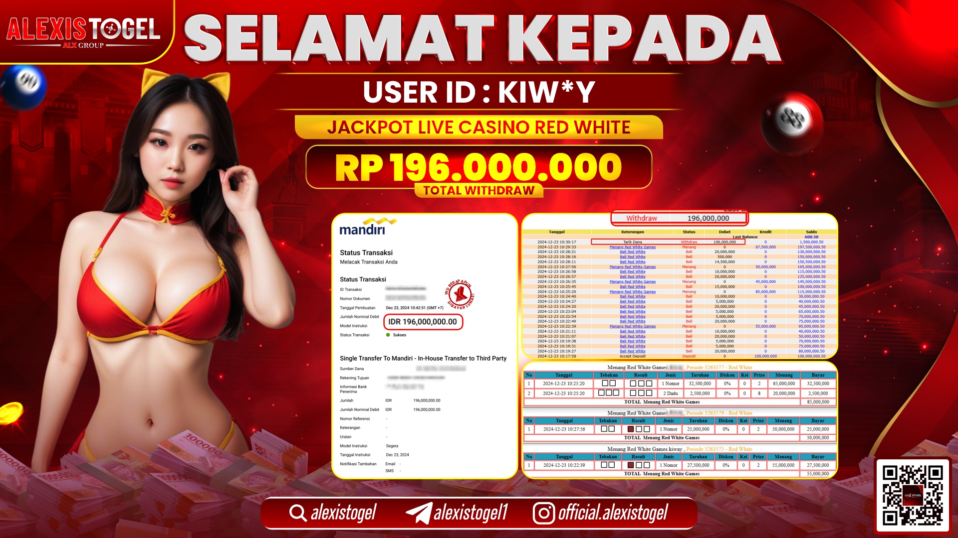 ALEXISTOGEL di LIVE CASINO RED WHITE RP.196.000.000 LUNAS
