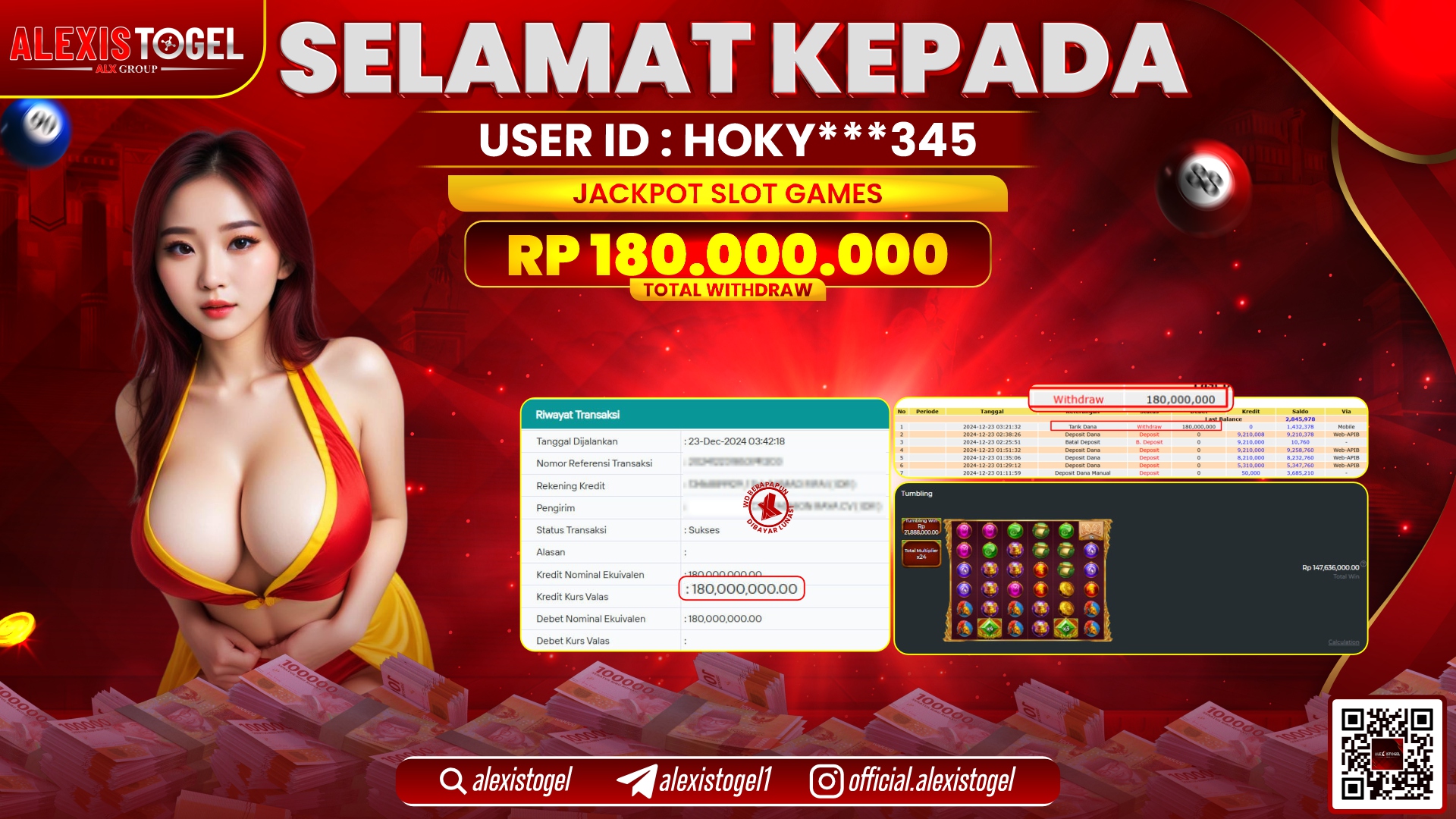 ALEXISTOGEL di SLOT GAMES RP.180.000.000 LUNAS