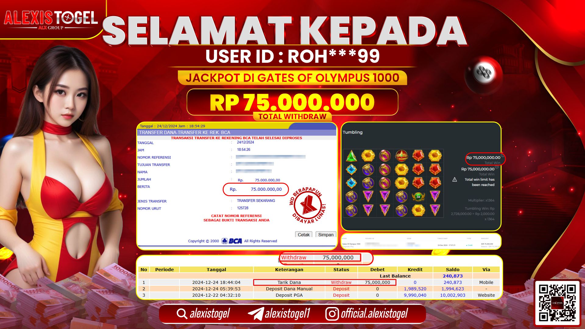 ALEXISTOGEL di SLOT GATES OF OLYMPUS RP.75.000.000 LUNAS