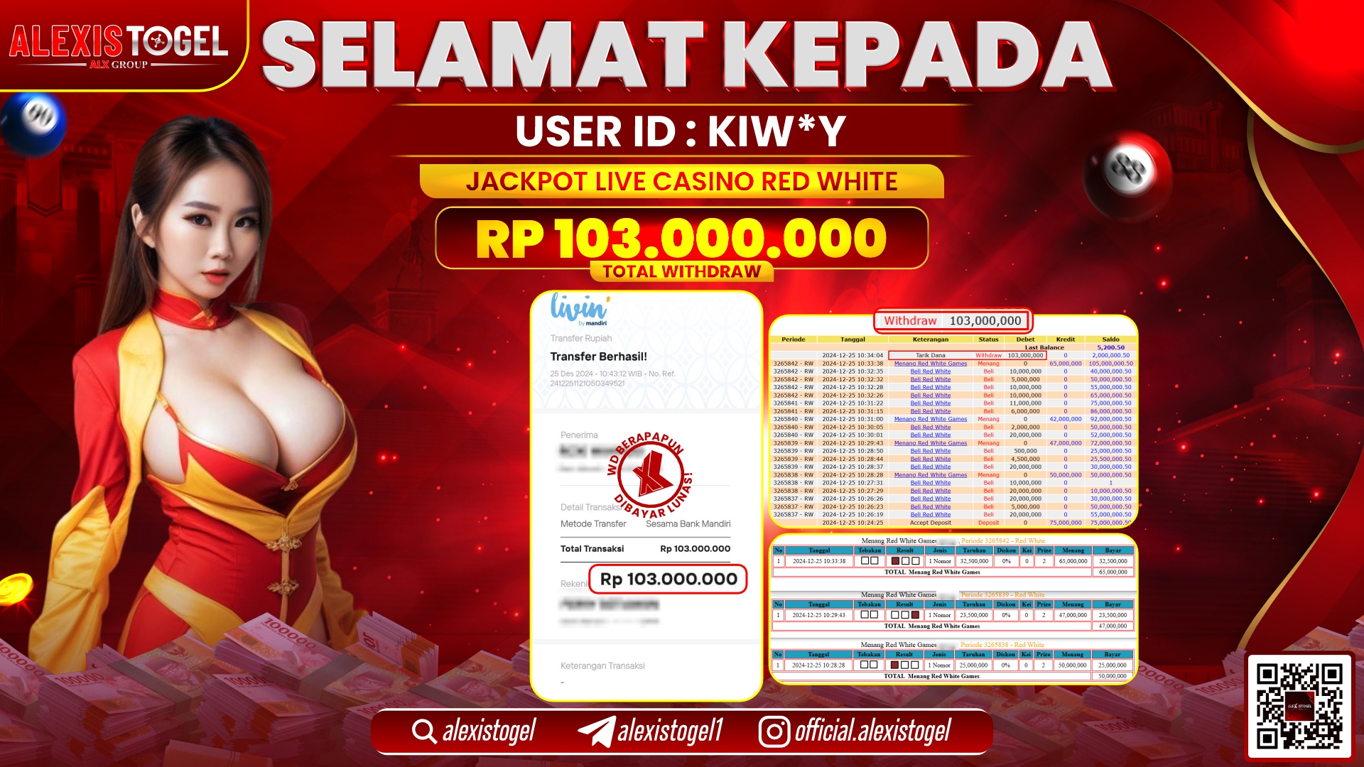 ALEXISTOGEL di LIVE CASINO RED WHITE RP.103.000.000 LUNAS