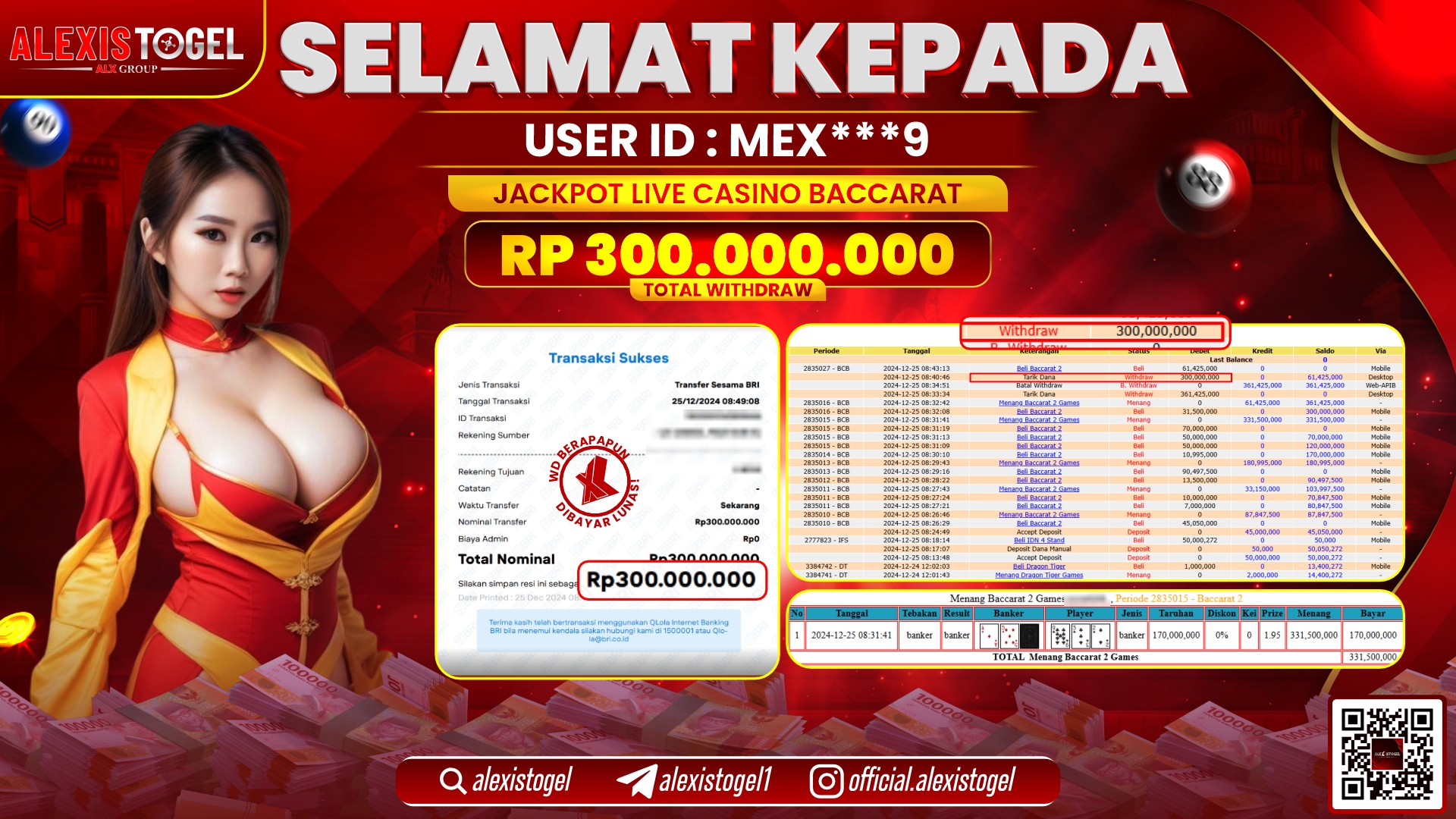 ALEXISTOGEL di LIVE CASINO BACCARAT RP.300.000.000 LUNAS