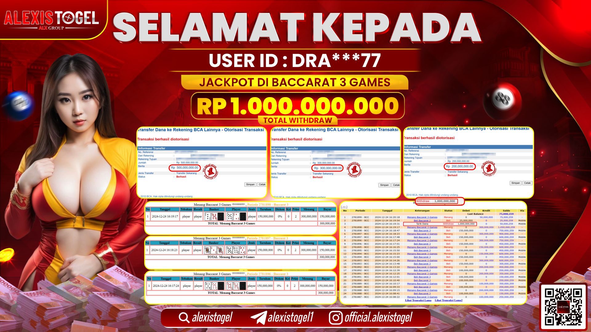 ALEXISTOGEL di CASINO BACCARAT 3 RP.1.000.000.000 LUNAS