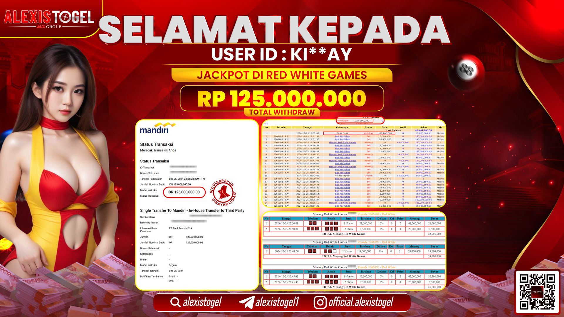 ALEXISTOGEL di CASINO RED WHITE RP.125.000.000 LUNAS