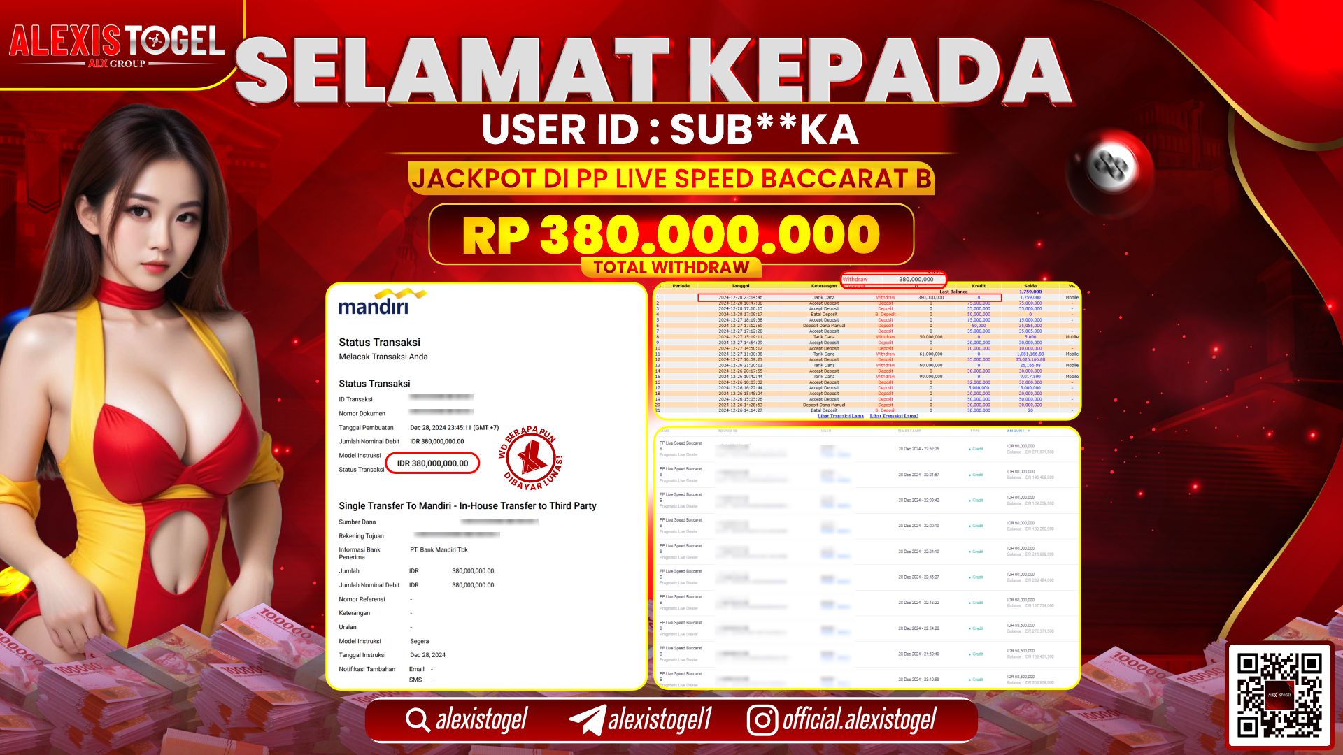 ALEXISTOGEL di PP LIVE SPEED BACCARAT RP.380.000.000 LUNAS