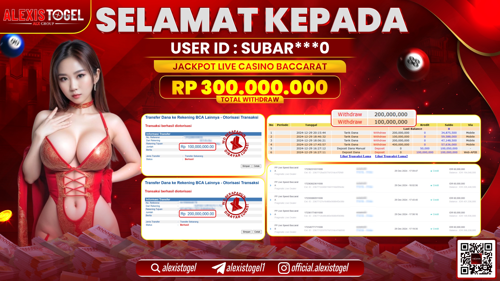 ALEXISTOGEL di CASINO BACCARAT RP.300.000.000 LUNAS