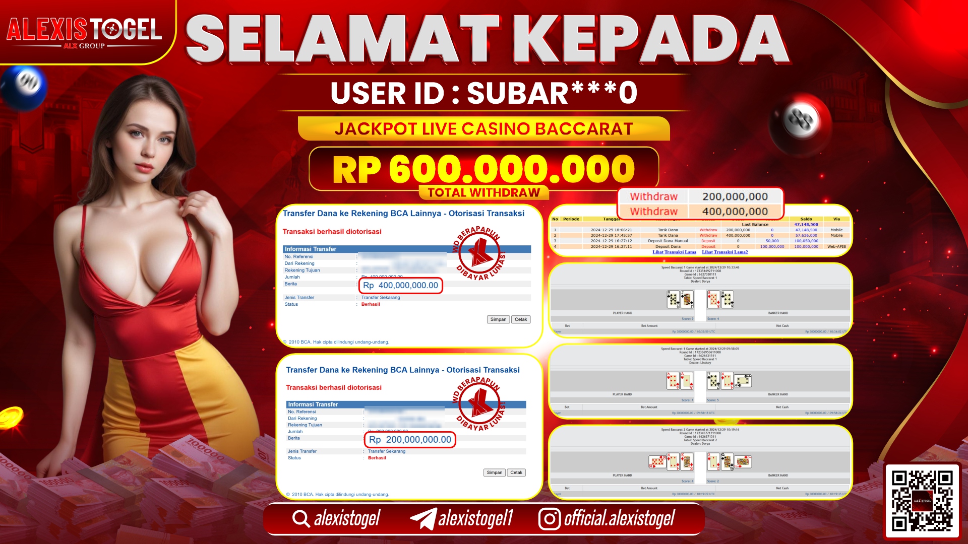 ALEXISTOGEL di LIVE CASINO BACCARAT RP.600.000.000 LUNAS