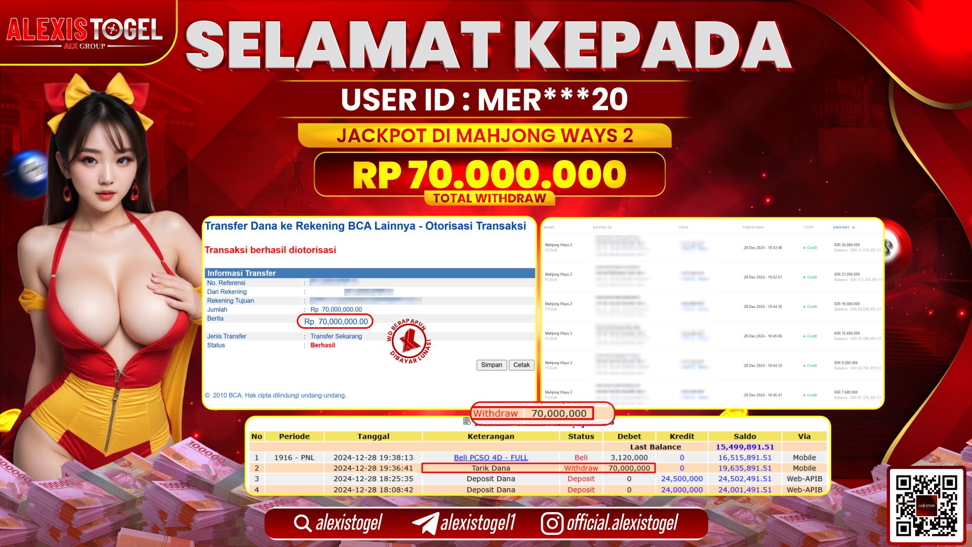 ALEXISTOGEL di SLOT MAHJONG WAYS RP.70.000.000 LUNAS