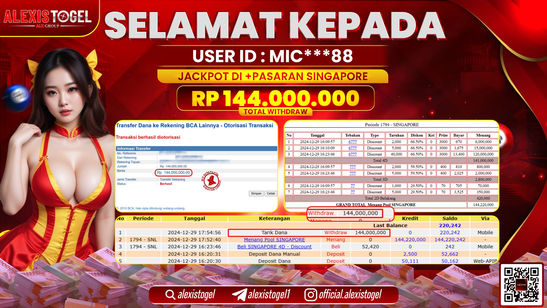 ALEXISTOGEL di TOGEL SINGAPORE POOLS RP.144.000.000 LUNAS