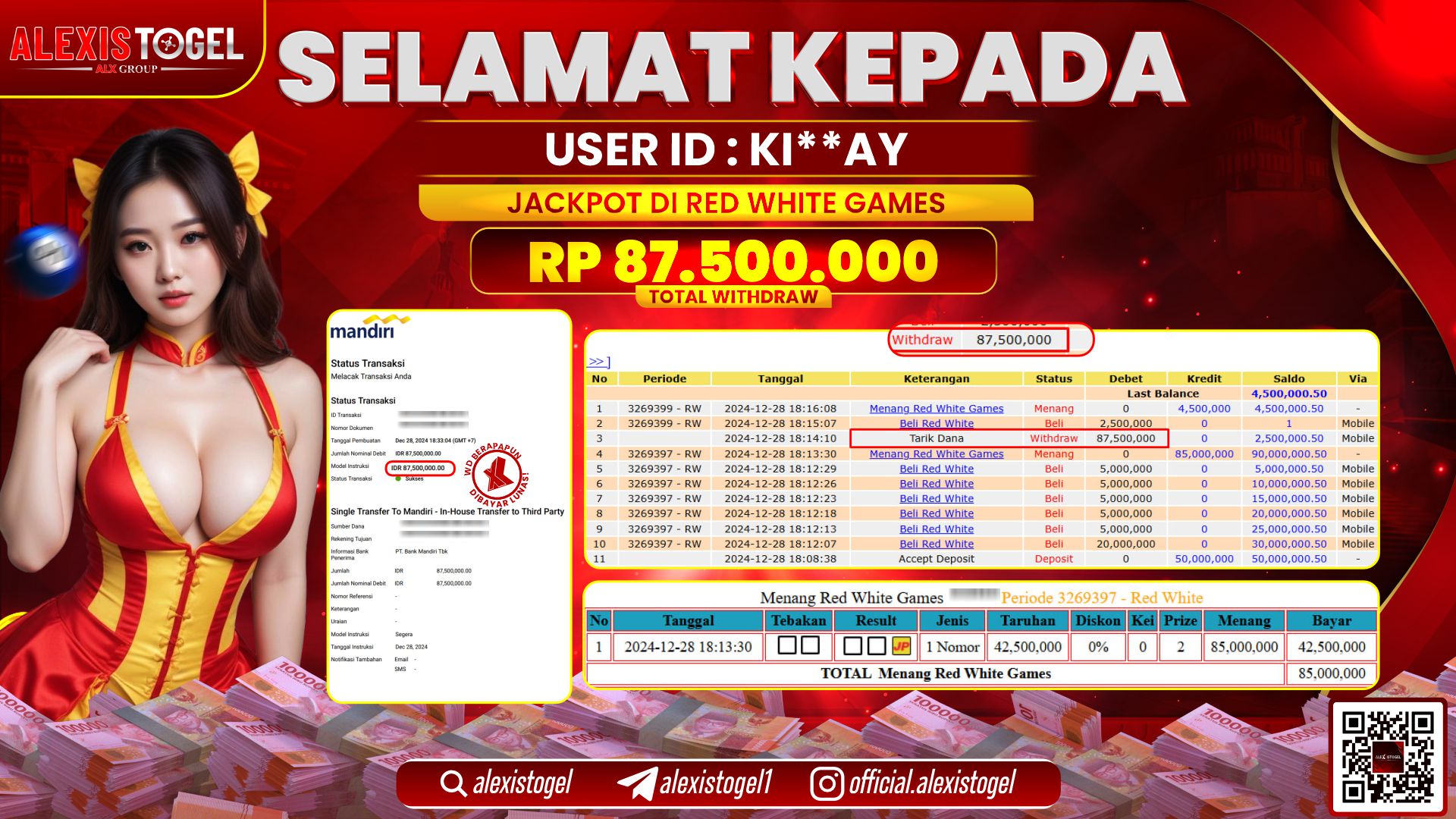 ALEXISTOGEL di CASINO RED WHITE RP.87.500.000 LUNAS