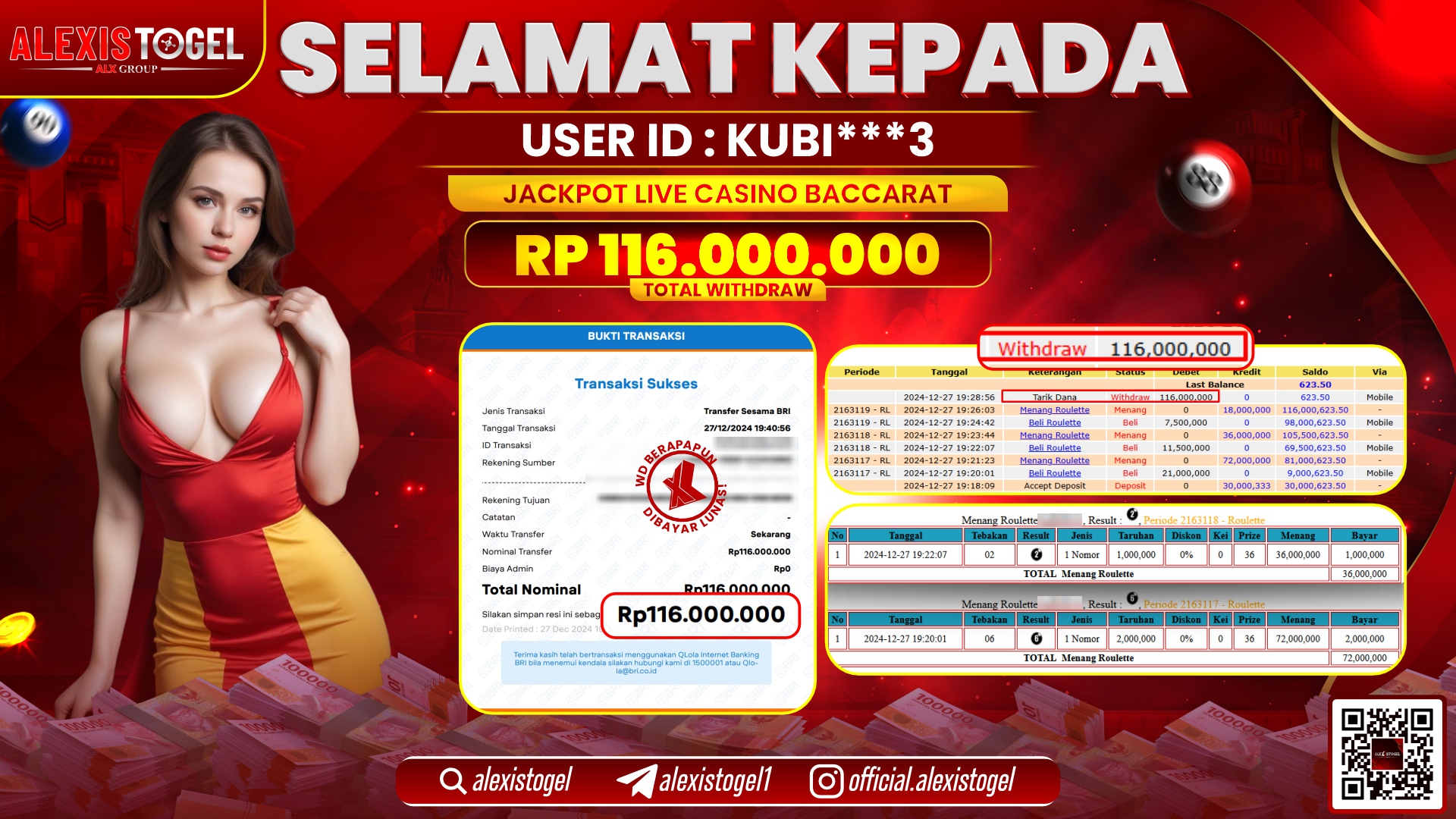 ALEXISTOGEL di LIVE CASINO BACCARAT RP.116.000.000 LUNAS