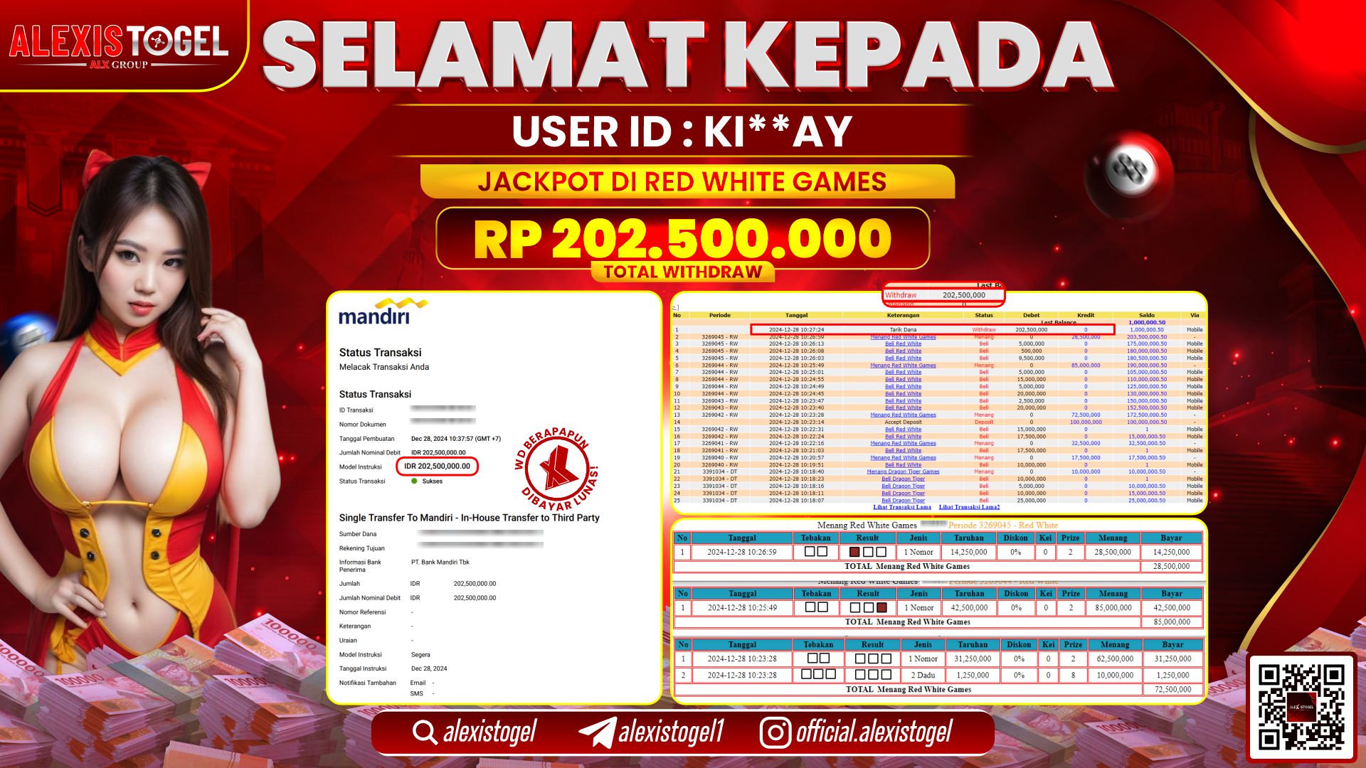 ALEXISTOGEL di CASINO RED WHITE RP.202.500.000 LUNAS