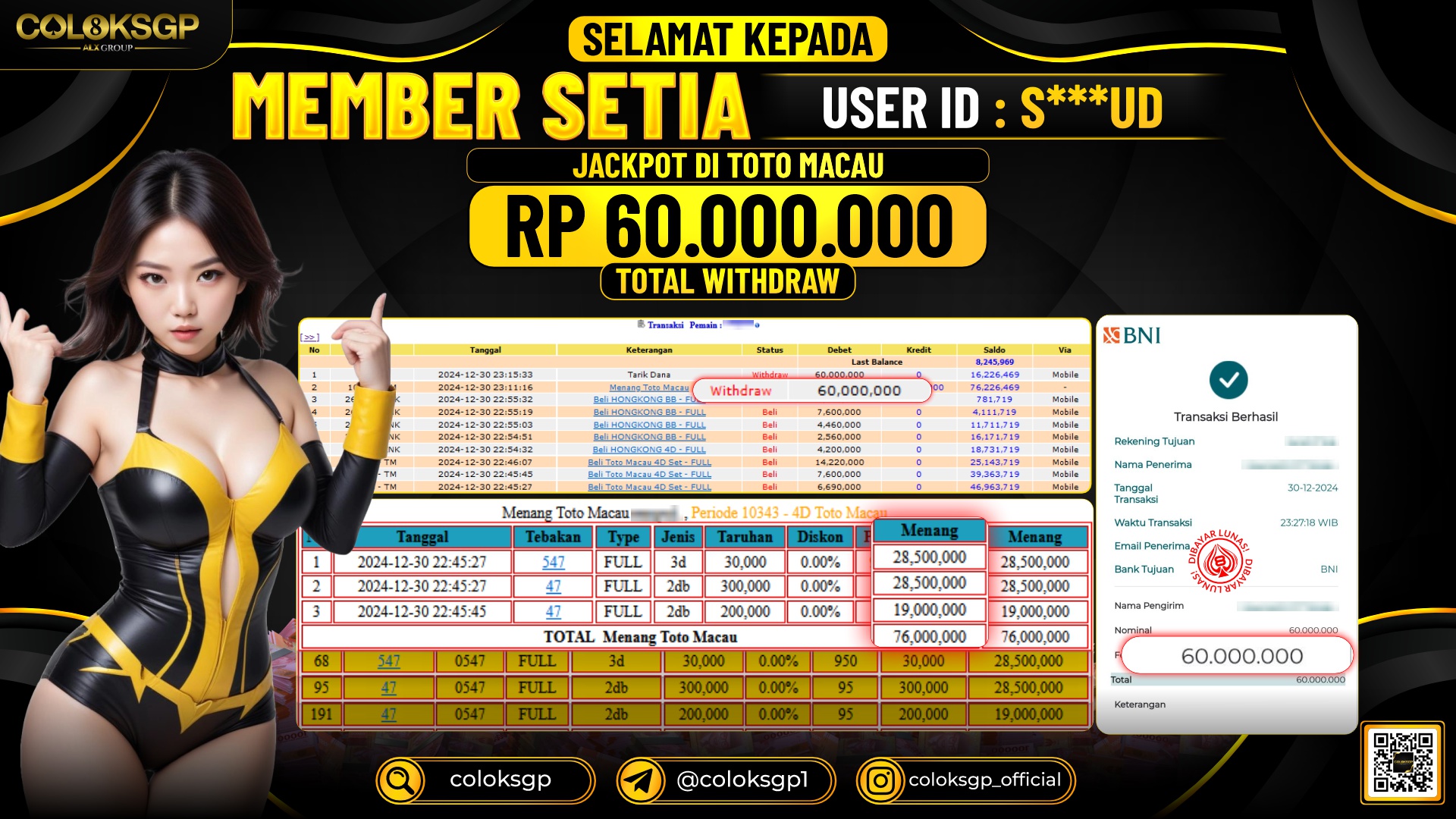 COLOKSGP JACKPOT TOTO MACAU POOLS RP 60.000.000 LUNAS