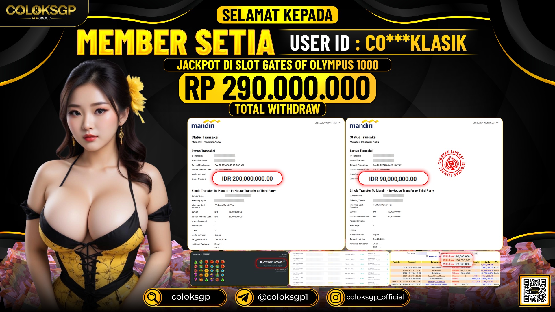 COLOKSGP JACKPOT SLOT GAMES RP 290.000.000 LUNAS