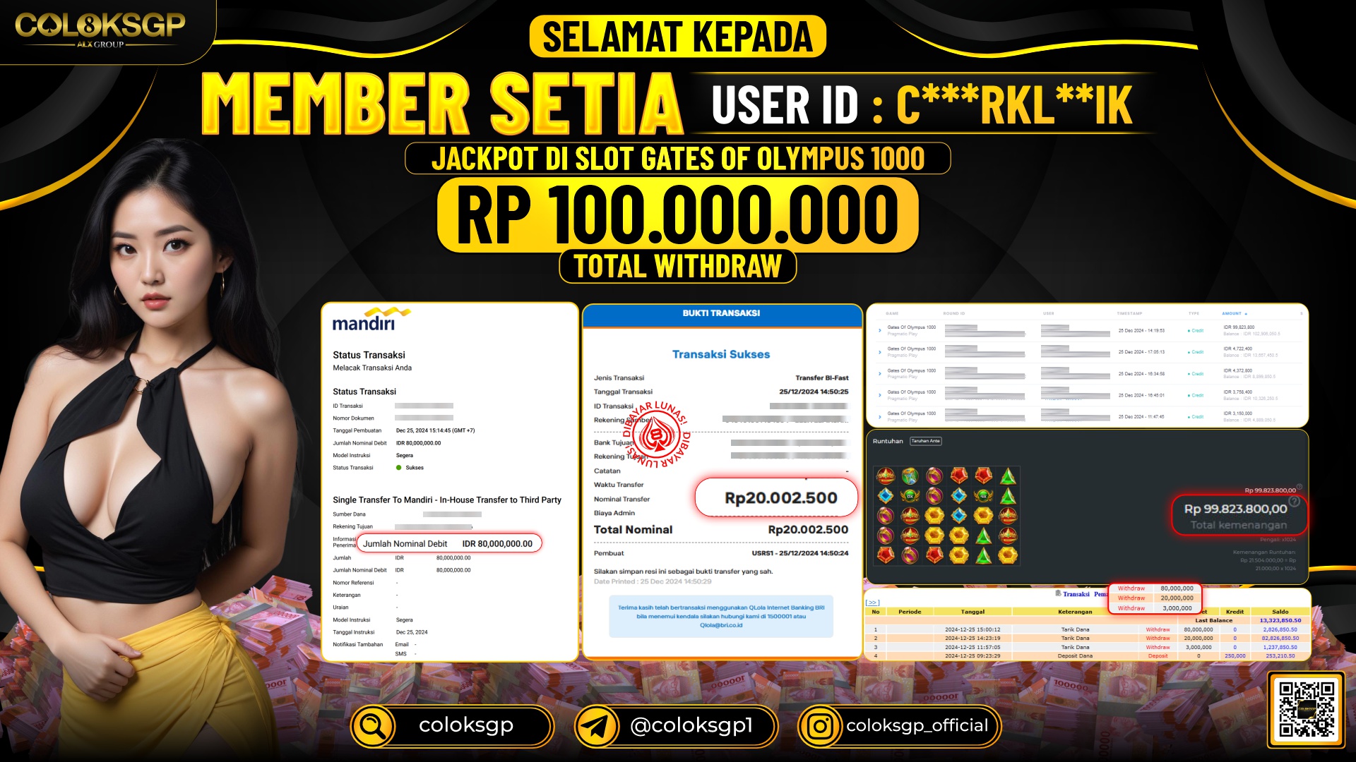 COLOKSGP JACKPOT SLOT GAMES RP 100.000.000 LUNAS