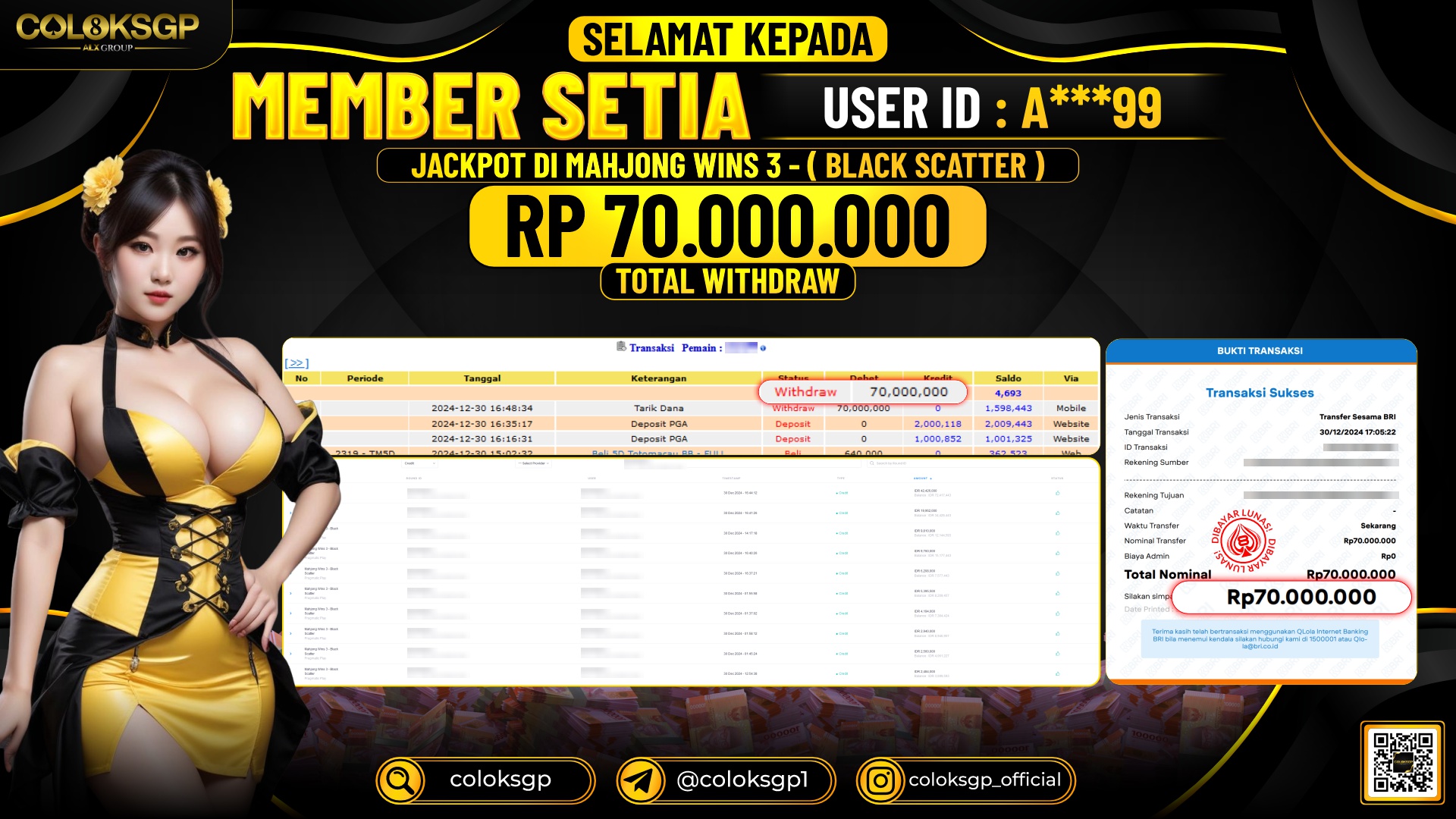 COLOKSGP JACKPOT SLOT GAMES RP 70.000.000 LUNAS