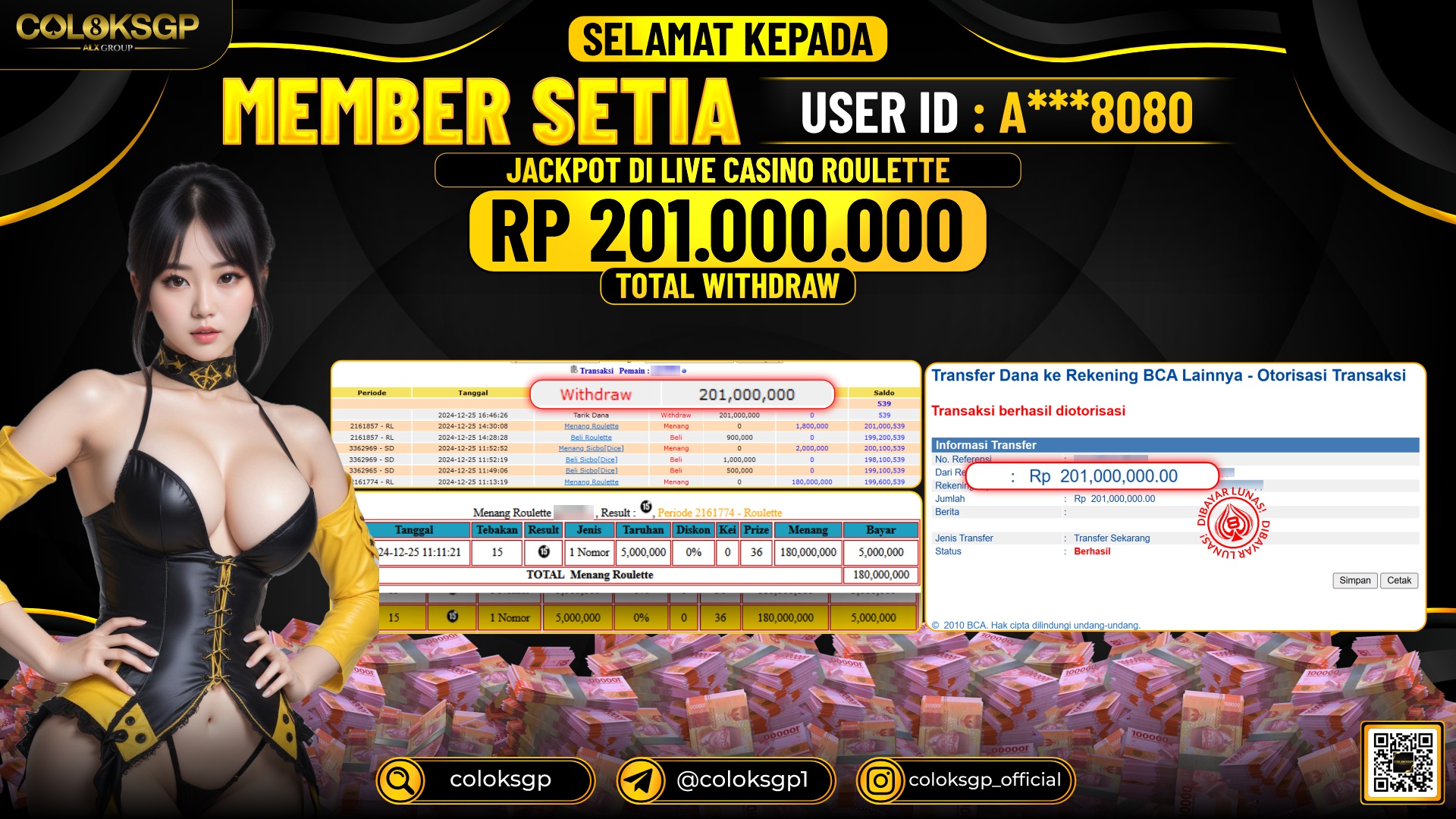 COLOKSGP JACKPOT ROULETTE RP 201.000.000 LUNAS