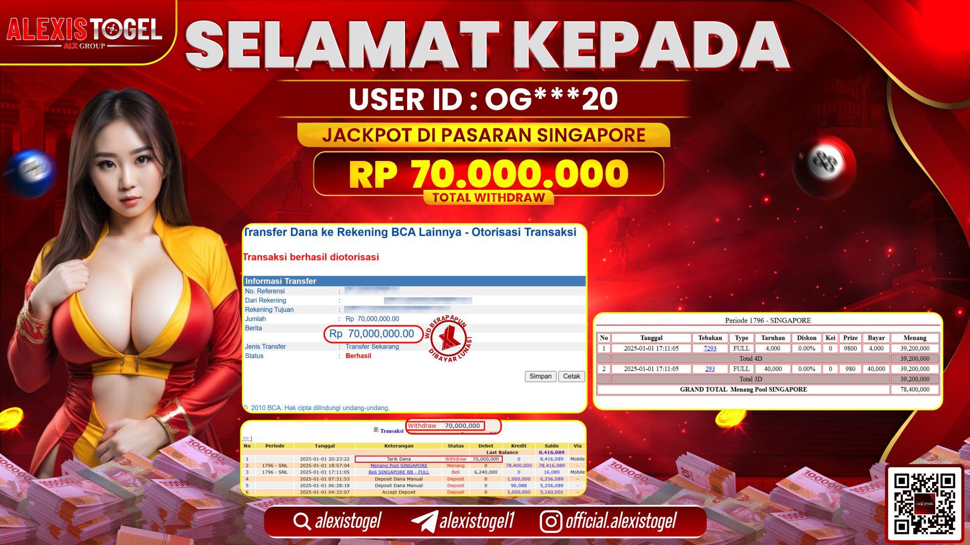 ALEXISTOGEL di TOGEL SINGAPORE POOLS RP.70.000.000 LUNAS