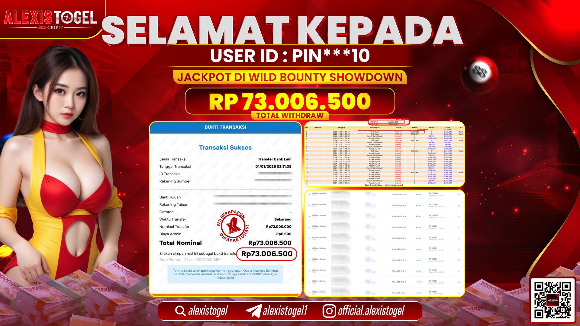 ALEXISTOGEL di SLOT SLOT WILD BOUNTY RP.73.006.500 LUNAS