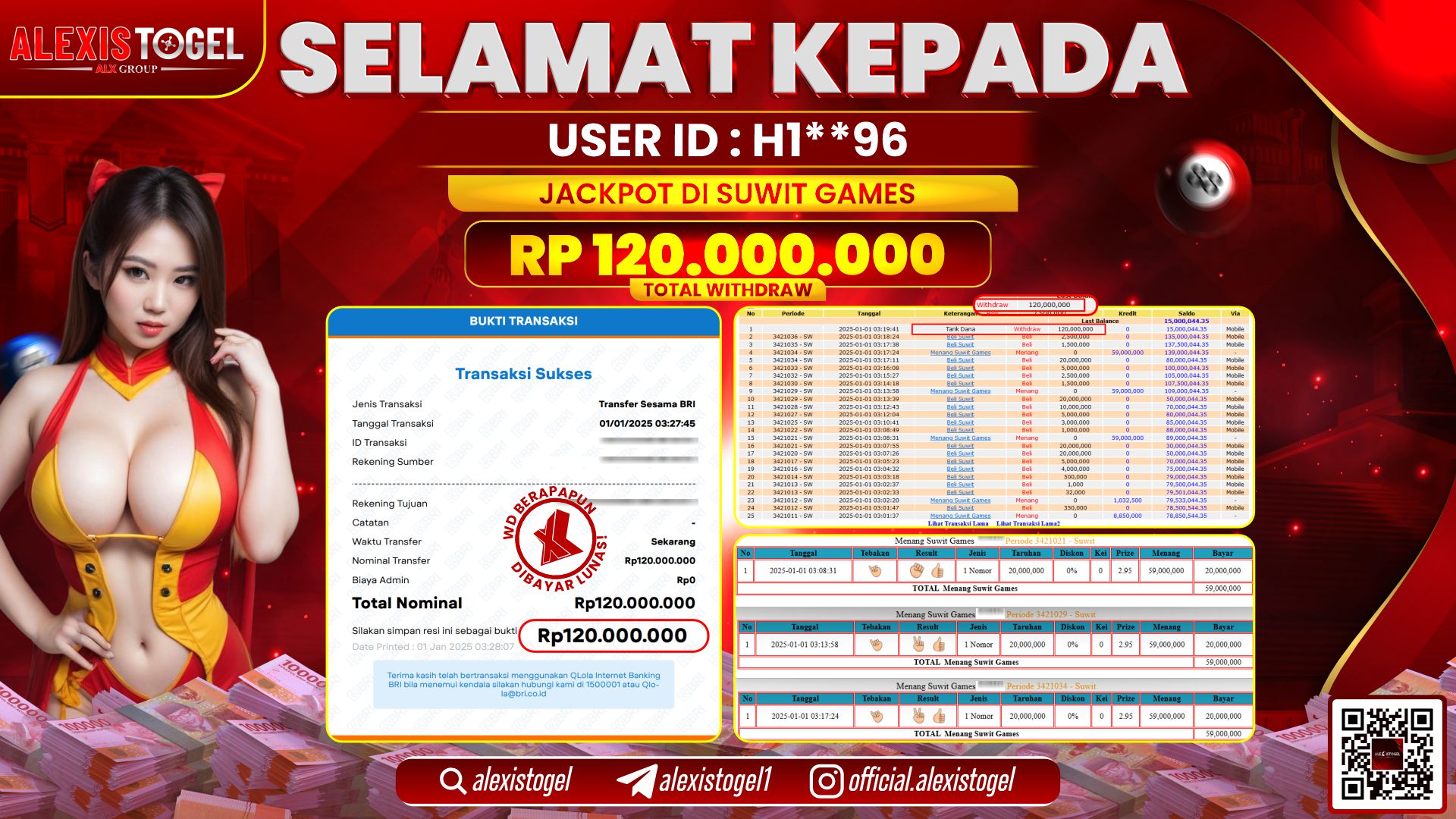 ALEXISTOGEL di CASINO SUWIT GAME RP.120.000.000 LUNAS
