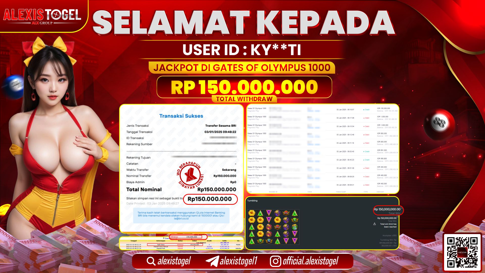 ALEXISTOGEL di SLOT GATES OF OLYMPUS RP.150.000.000 LUNAS