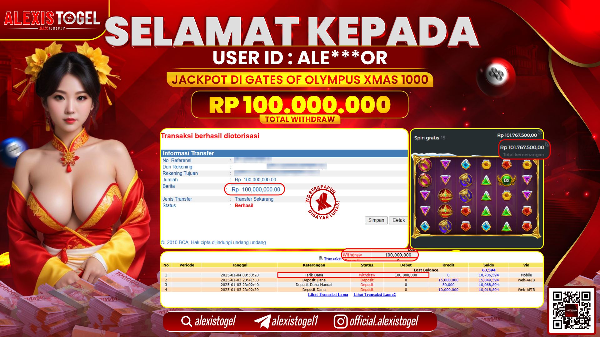 ALEXISTOGEL di SLOT GATES OF OLYMPUS RP.100.000.000 LUNAS