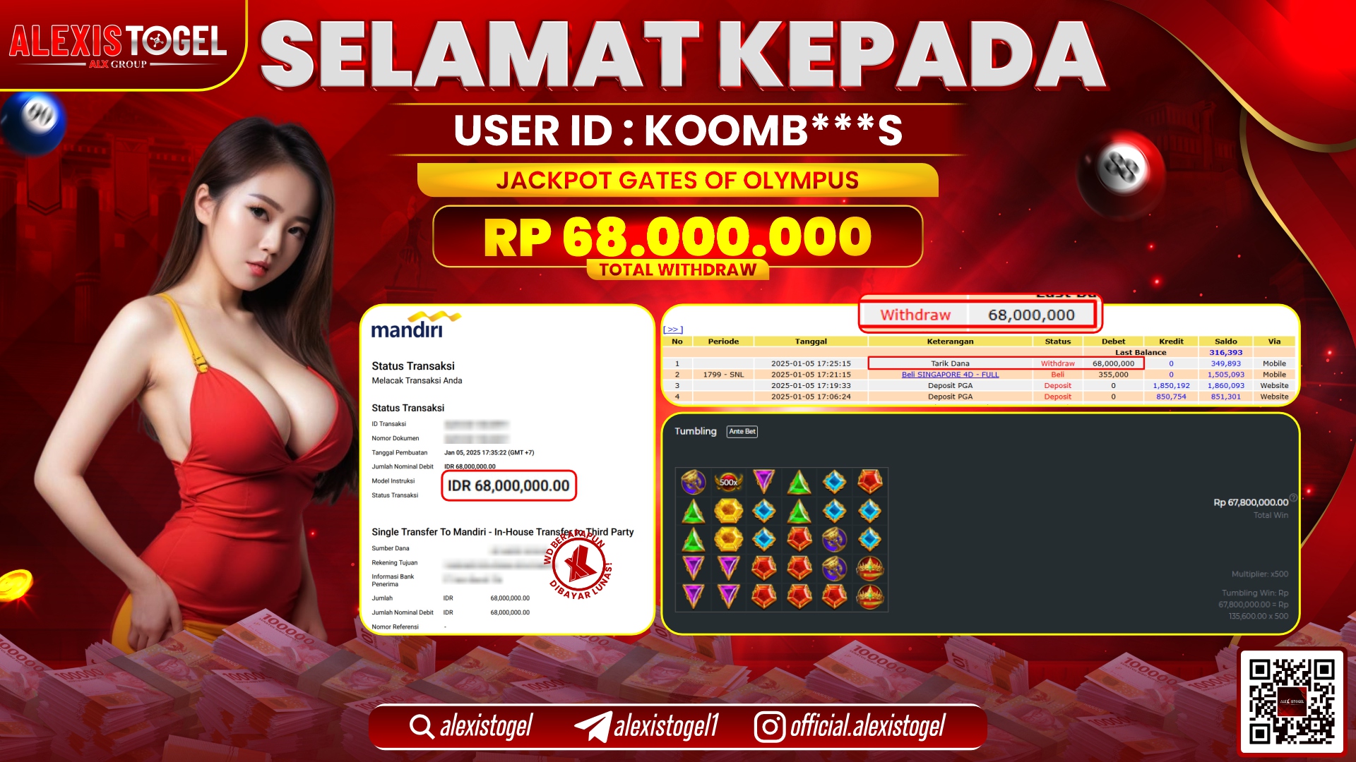 ALEXISTOGEL di SLOT GATES OF OLYMPUS RP.68.000.000 LUNAS