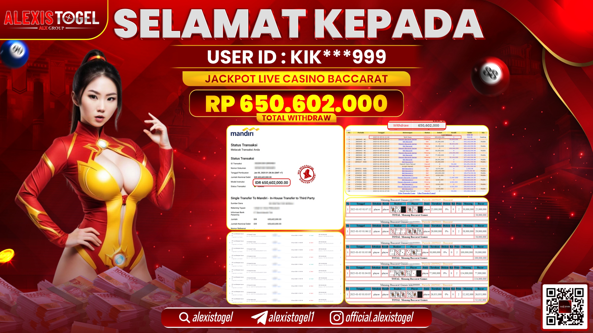 ALEXISTOGEL di CASINO BACCARAT RP.650.602.000 LUNAS