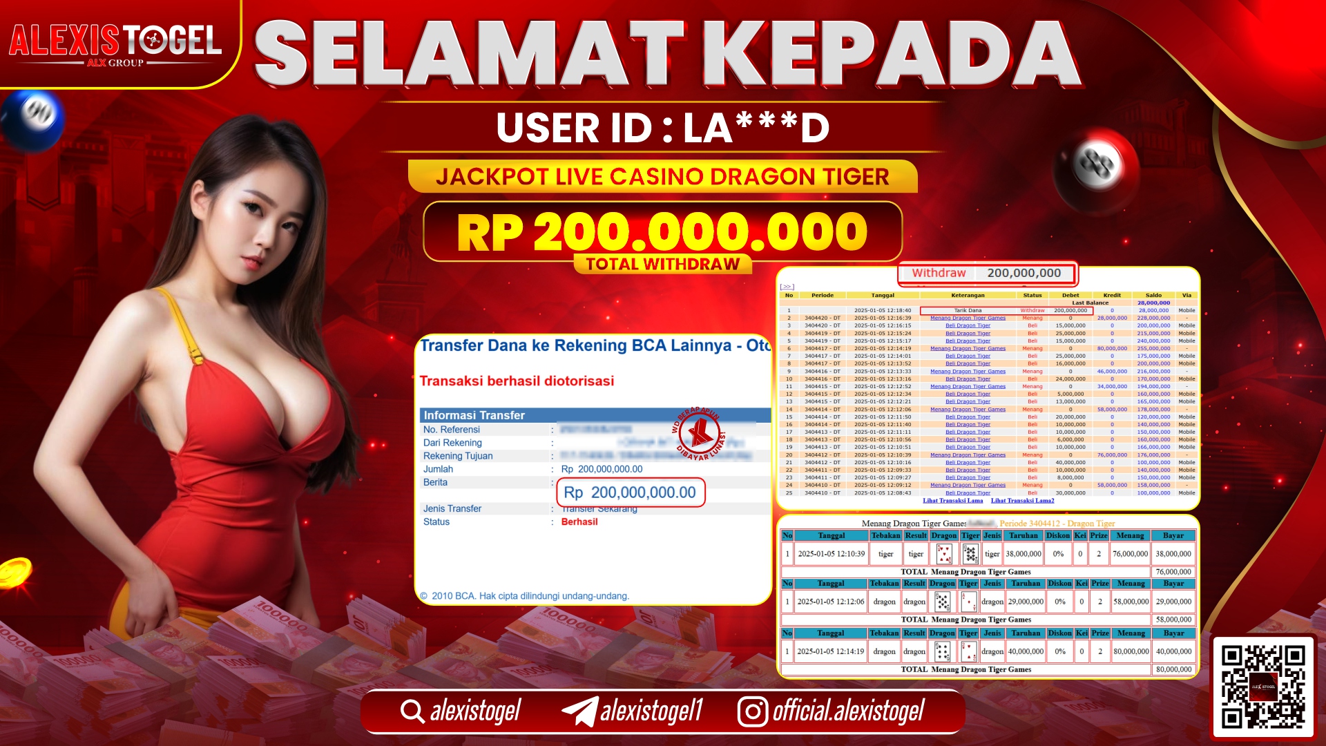 ALEXISTOGEL di CASINO DRAGON TIGER RP.200.000.000 LUNAS
