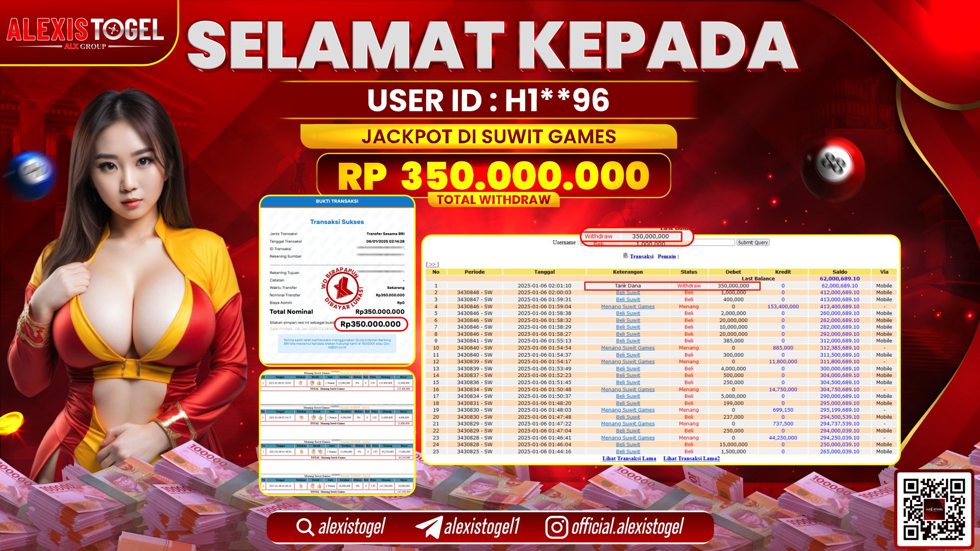 ALEXISTOGEL di CASINO SUWIT GAMES RP.350.000.000 LUNAS