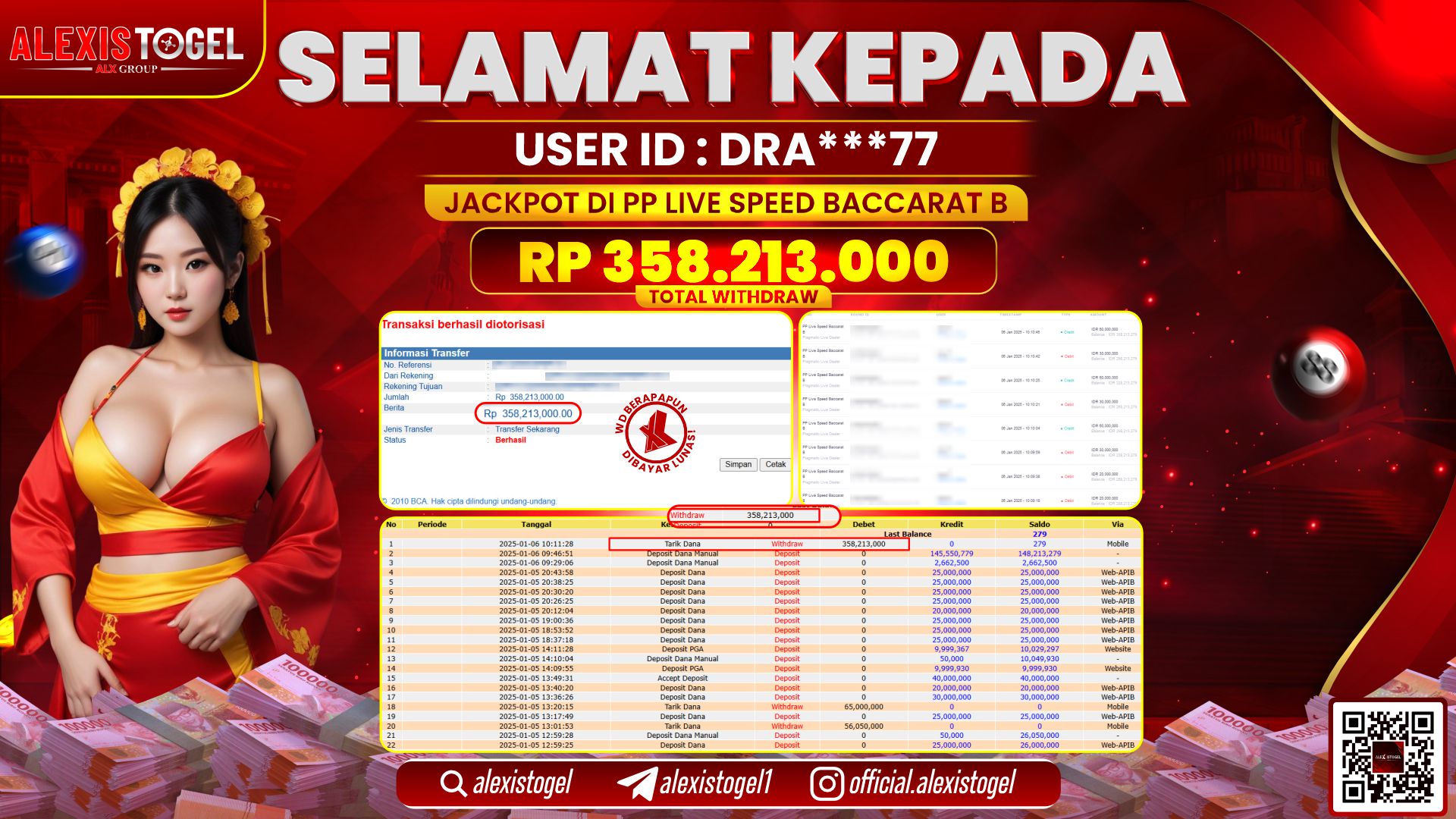 ALEXISTOGEL di PP LIVE SPEED BACCARAT RP.358.213.000 LUNAS