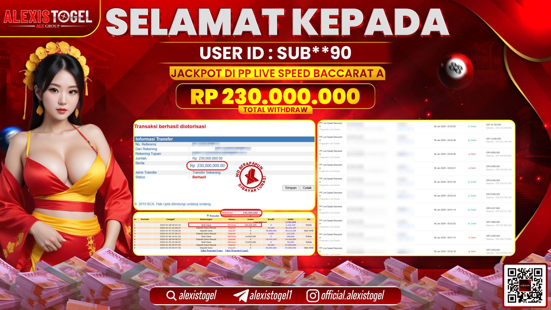 ALEXISTOGEL di PP LIVE SPEED BACCARAT RP.230.000.000 LUNAS