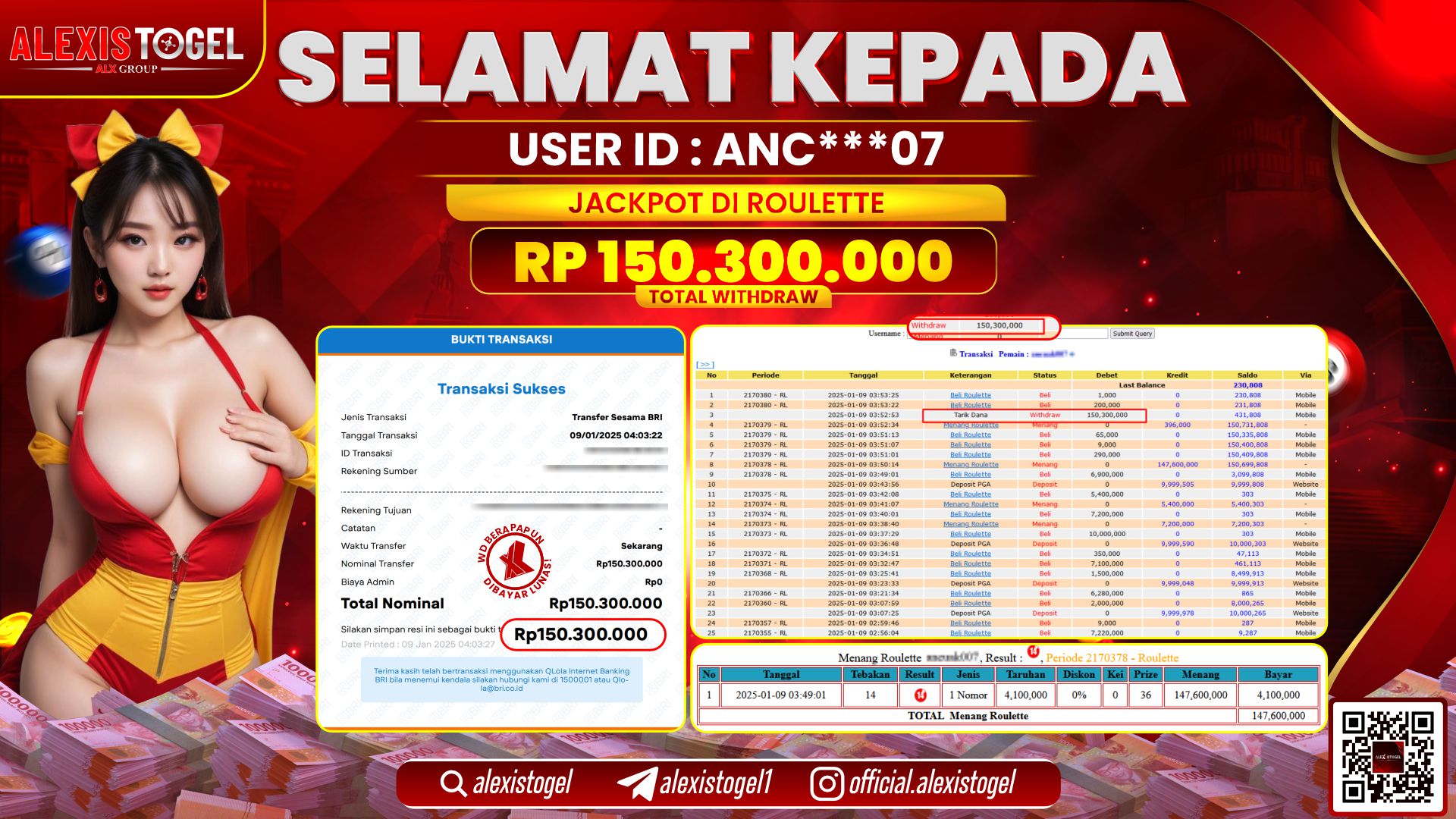 ALEXISTOGEL di CASINO ROULETTE RP.150.300.000 LUNAS