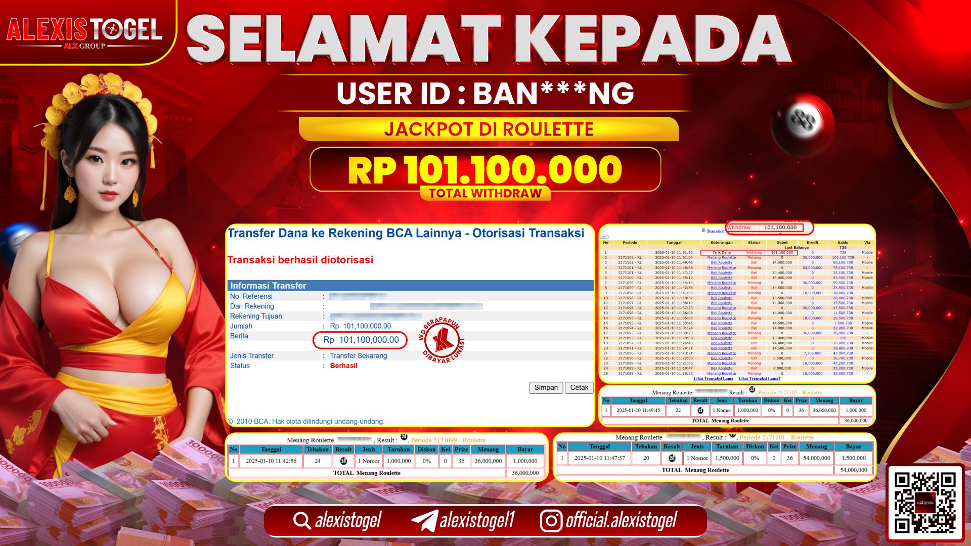 ALEXISTOGEL di CASINO ROULETTE RP.101.100.000 LUNAS