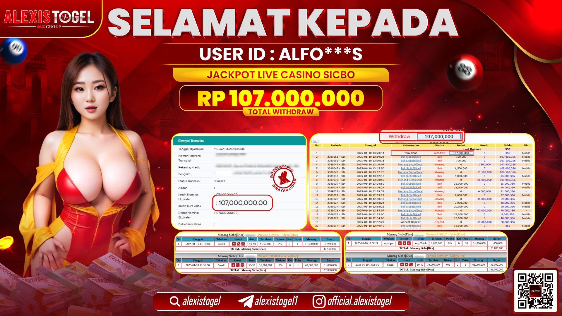 ALEXISTOGEL di LIVE CASINO SICBO RP.107.000.000 LUNAS